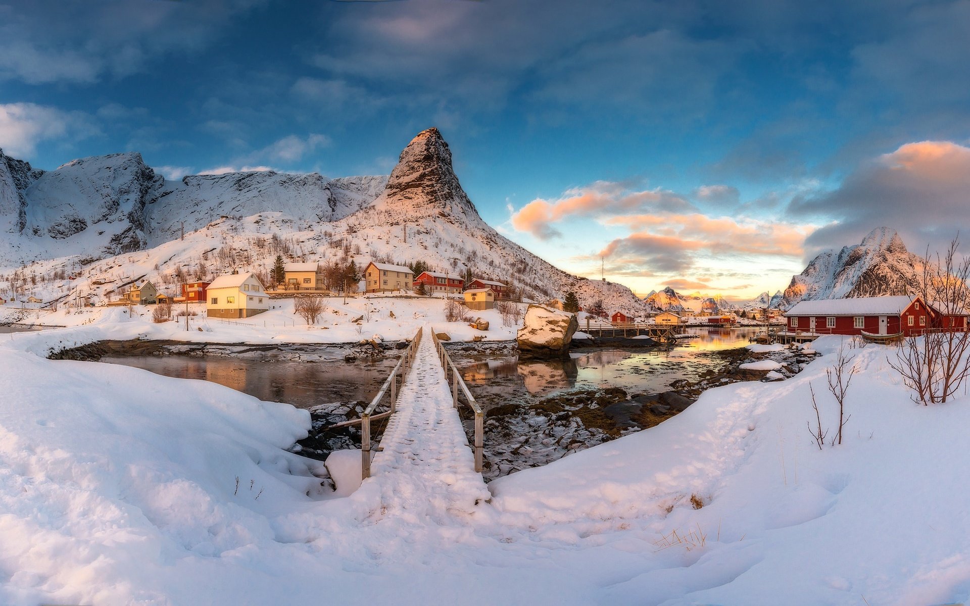 Обои горы, снег, зима, норвегия, поселение, mountains, snow, winter, norway, settlement разрешение 2500x1234 Загрузить