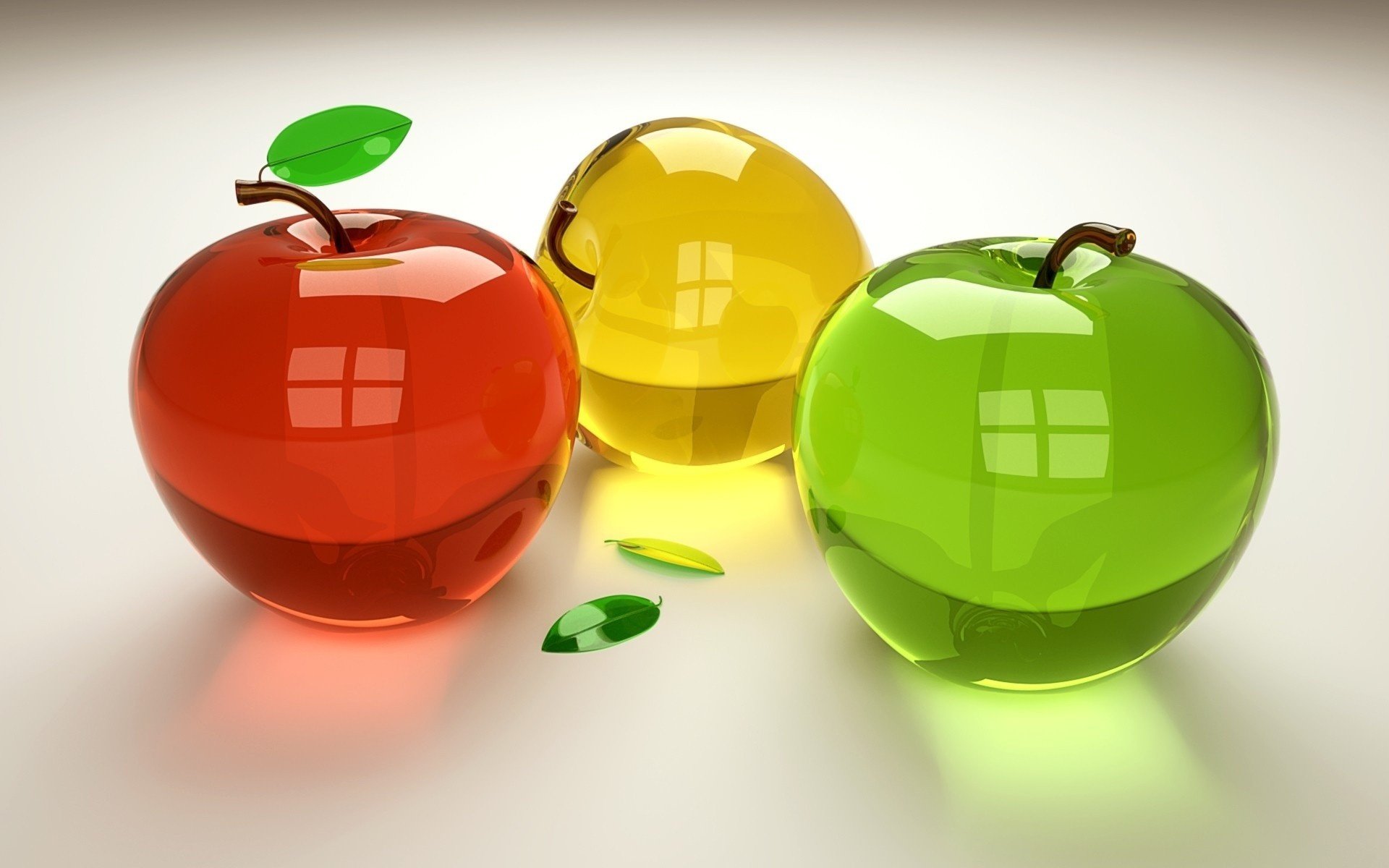 Обои разноцветные, яблоки, графика, стеклянные, 3д, colorful, apples, graphics, glass, 3d разрешение 3840x2400 Загрузить