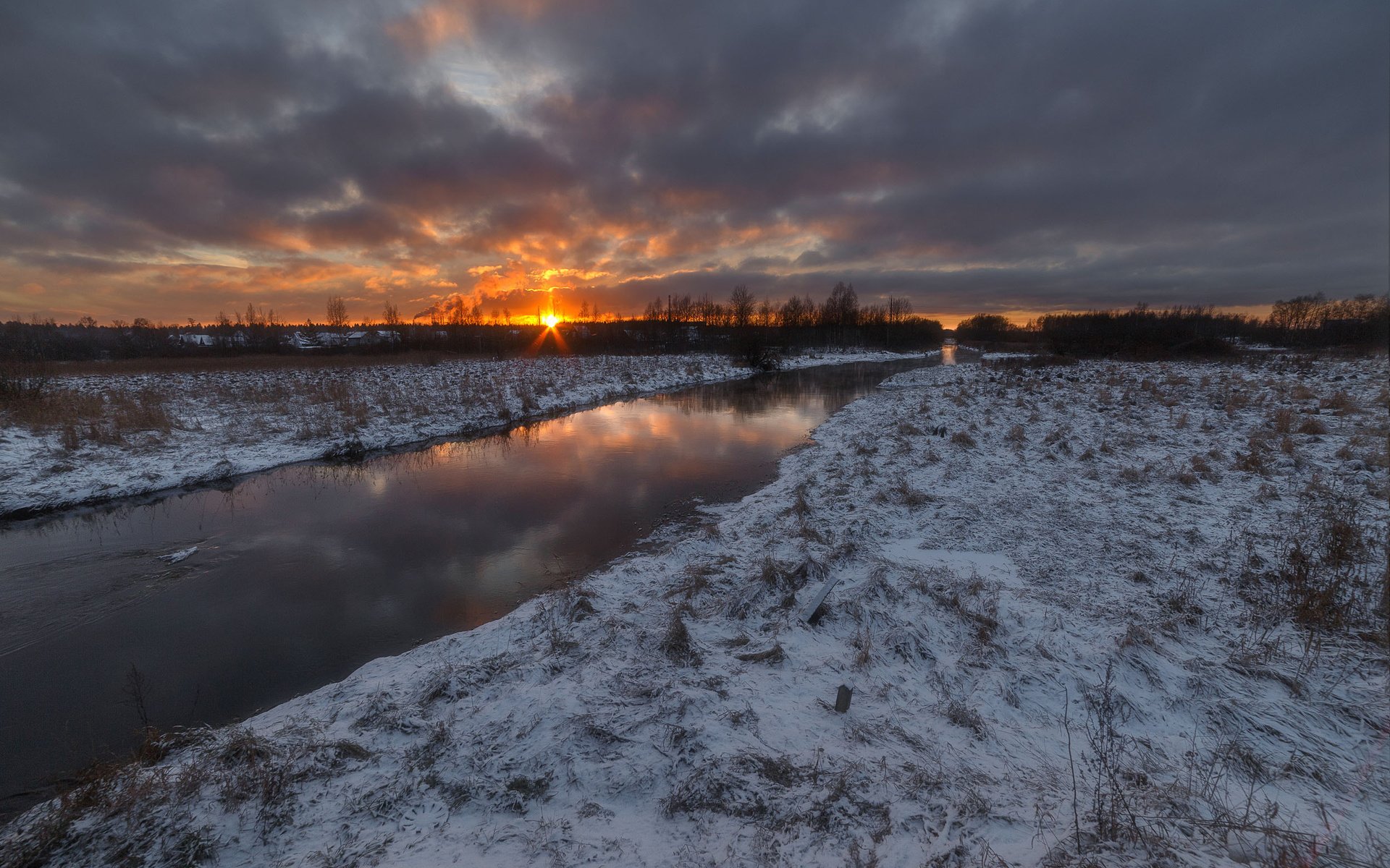 Обои восход, солнце, снег, природа, зима, речка, sunrise, the sun, snow, nature, winter, river разрешение 2500x1667 Загрузить