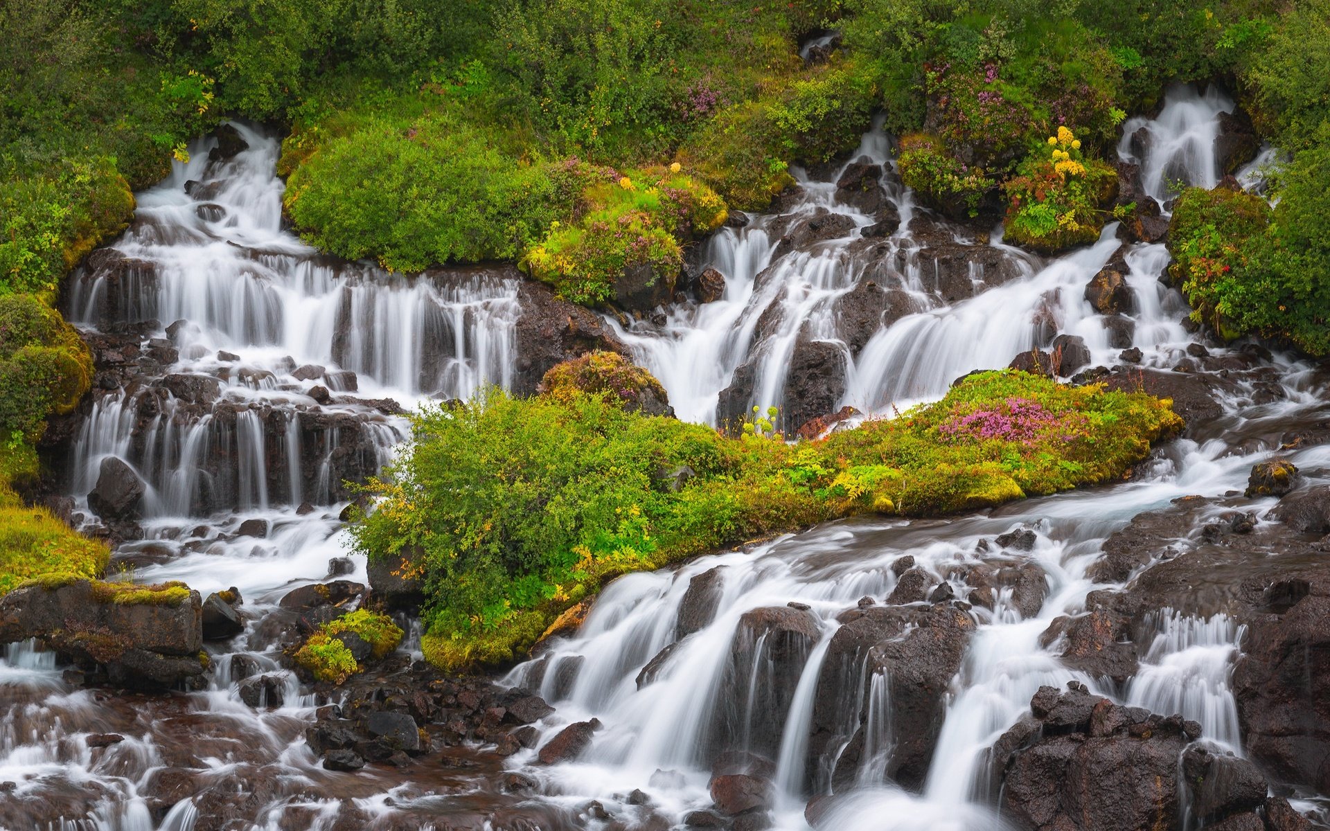 Обои исландия, водопады, каскад, hraunfossar, хрёйнфоссар, водопад хрейнфоссар, iceland, waterfalls, cascade разрешение 2048x1365 Загрузить