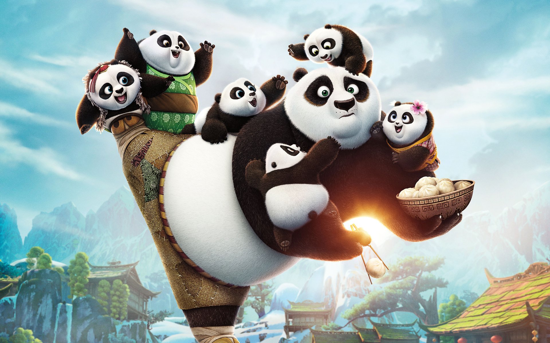 Обои малыши, панды, kung fu panda 3, кунг-фу панда 3, kids, panda разрешение 4800x3800 Загрузить