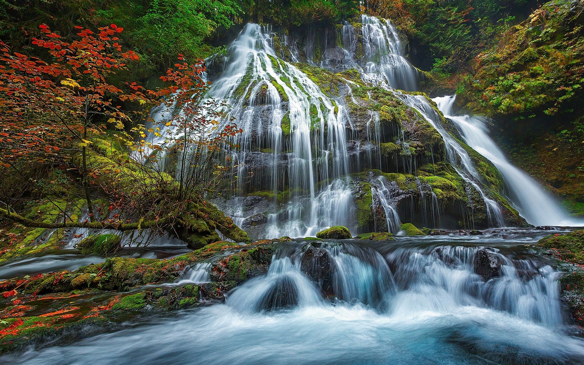 Обои вода, камни, водопад, осень, поток, мох, water, stones, waterfall, autumn, stream, moss разрешение 2048x1365 Загрузить