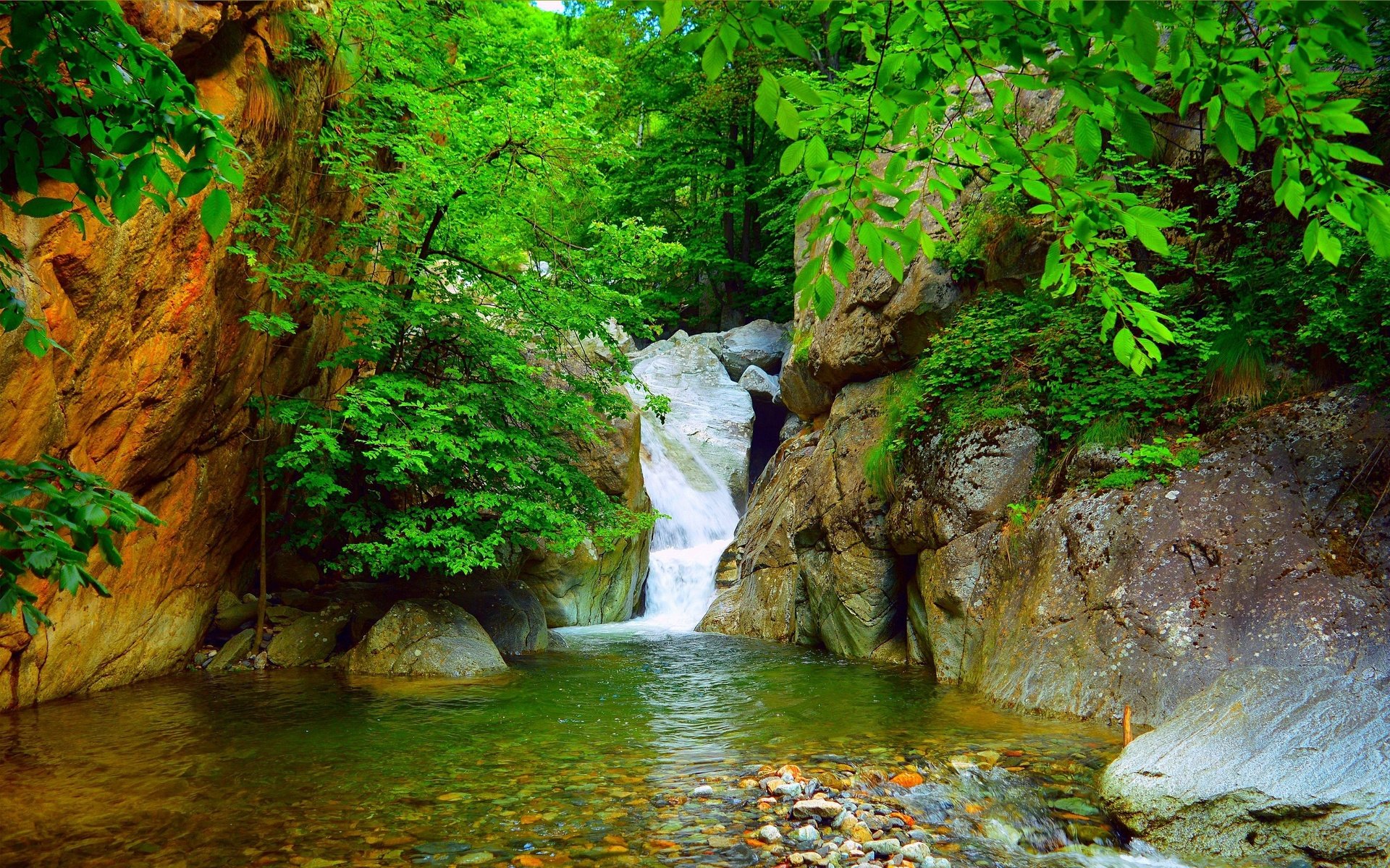 Обои скалы, природа, ветки, водопад, поток, rocks, nature, branches, waterfall, stream разрешение 3002x1871 Загрузить