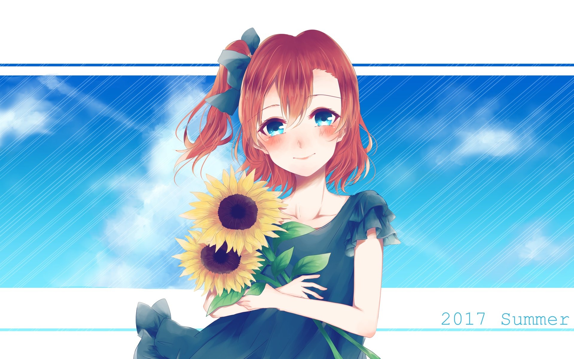 Обои рыжая, подсолнухи, love live, коусака гонока, red, sunflowers, kousaka honoka разрешение 5209x3508 Загрузить