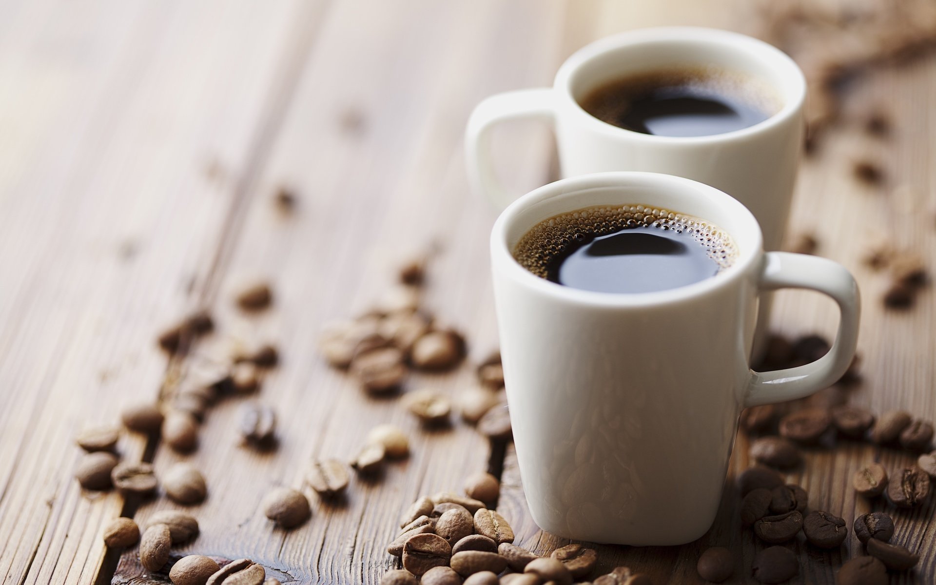 Обои зерна, кофе, кружки, кофейные зерна, деревянная поверхность, grain, coffee, mugs, coffee beans, wooden surface разрешение 3840x2560 Загрузить