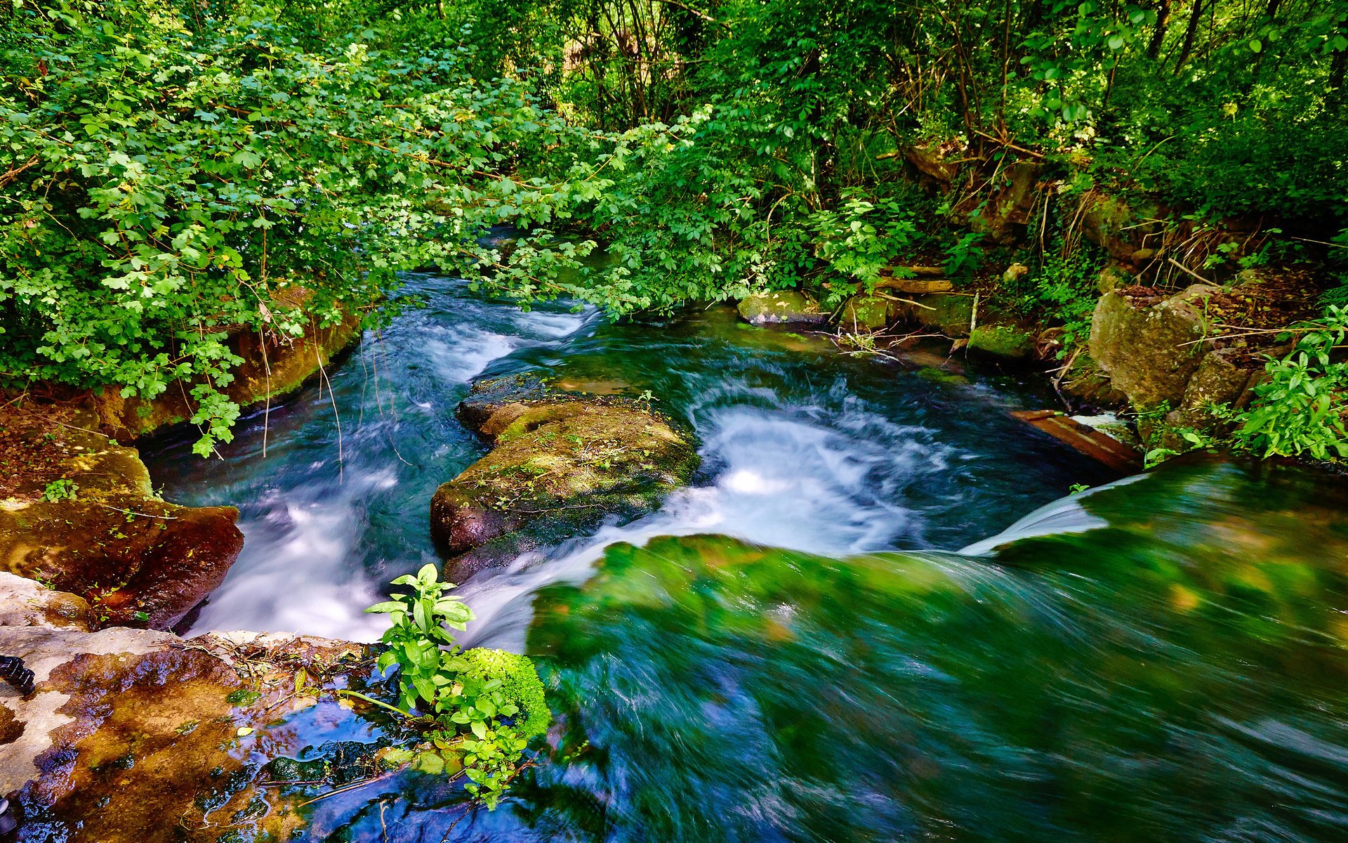 Обои вода, река, природа, камни, листья, ветки, водопад, поток, water, river, nature, stones, leaves, branches, waterfall, stream разрешение 3840x2343 Загрузить