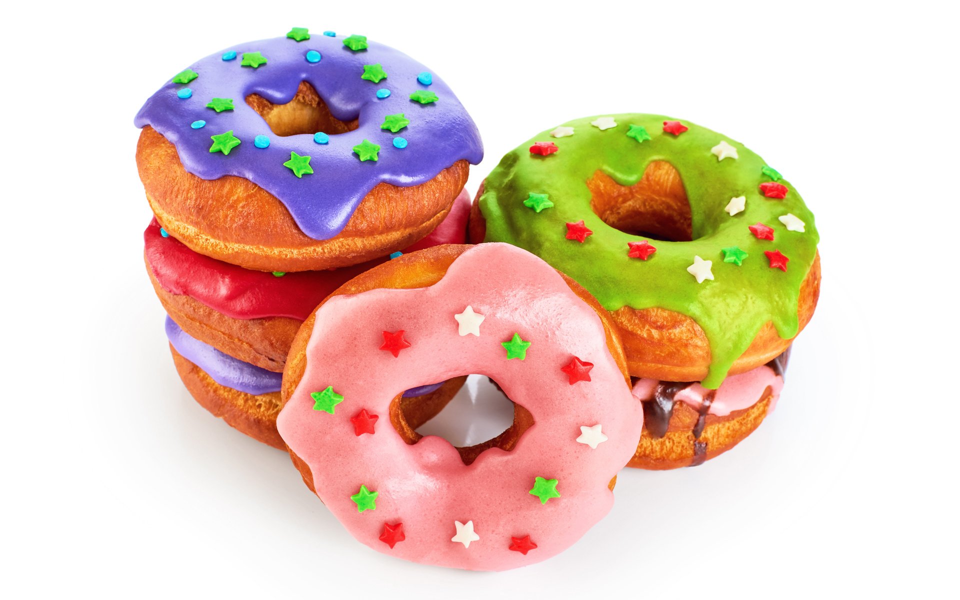 Обои разноцветные, белый фон, сладкое, пончики, выпечка, десерт, глазурь, colorful, white background, sweet, donuts, cakes, dessert, glaze разрешение 4256x2832 Загрузить