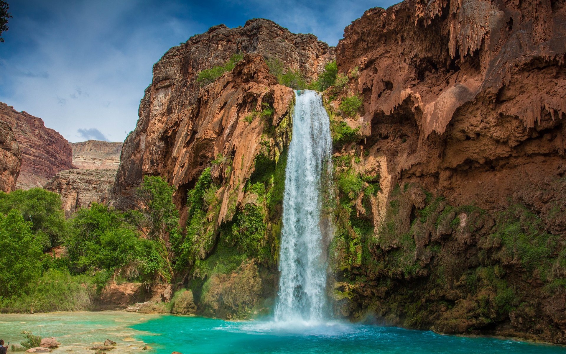 Обои вода, скала, водопад, сша, гранд-каньон, водопад хавасу, water, rock, waterfall, usa, the grand canyon, havasu falls разрешение 2048x1344 Загрузить