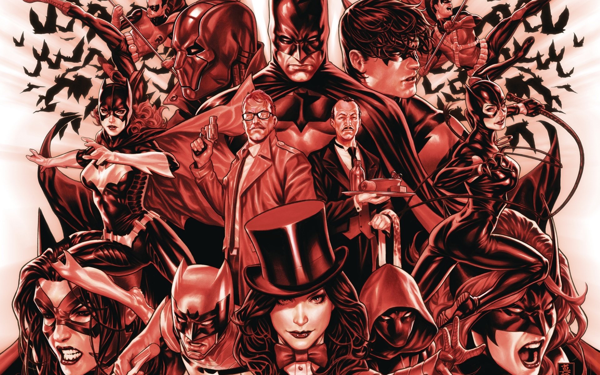 Обои бетмен, краcный, женщина-кошка, зарянка, batgirl, zatanna, detective comics, batman, red, catwoman, robin разрешение 1920x1440 Загрузить