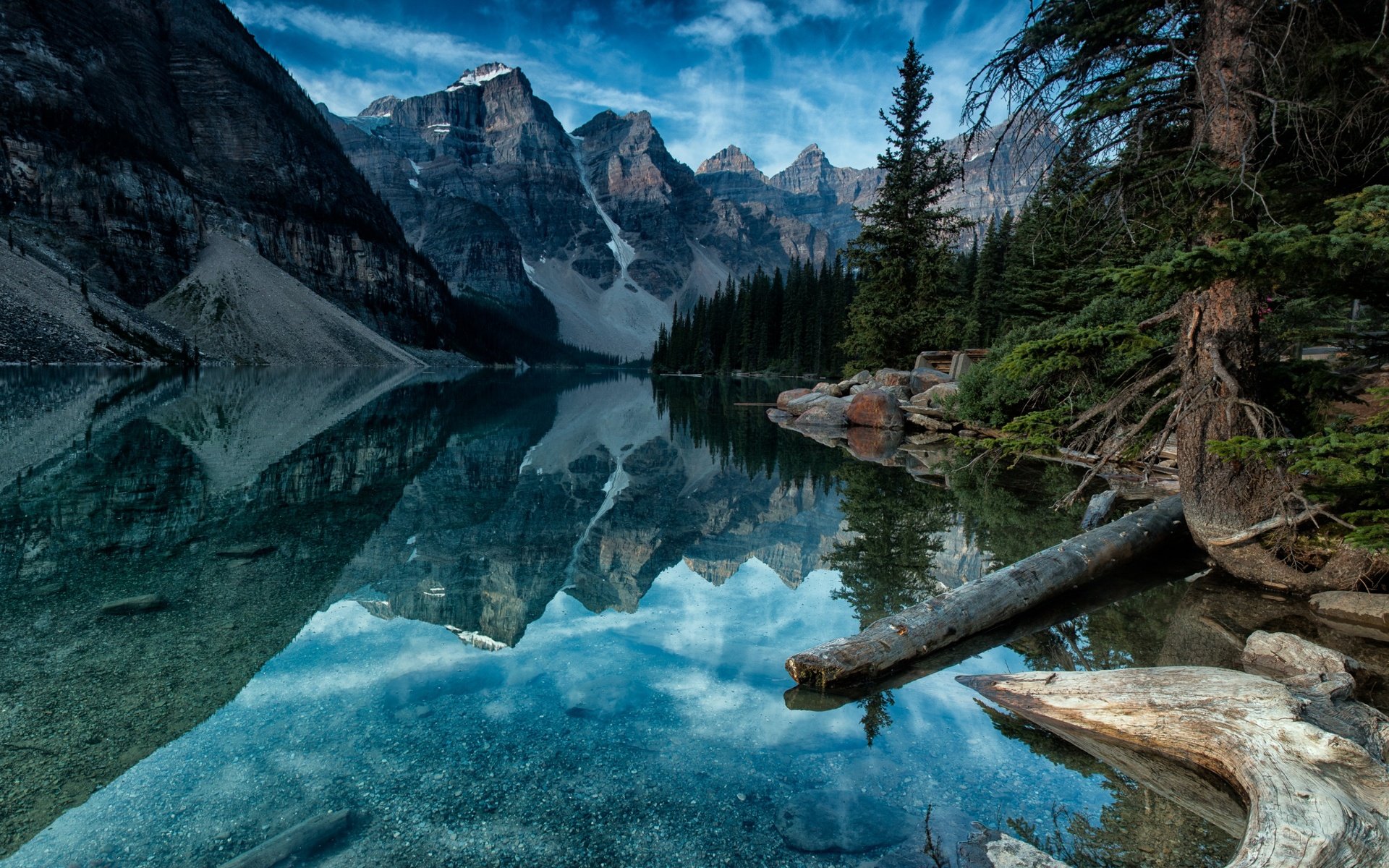 Обои озеро, горы, дерево, лес, отражение, пейзаж, канада, озеро морейн, lake, mountains, tree, forest, reflection, landscape, canada, moraine lake разрешение 2880x1800 Загрузить