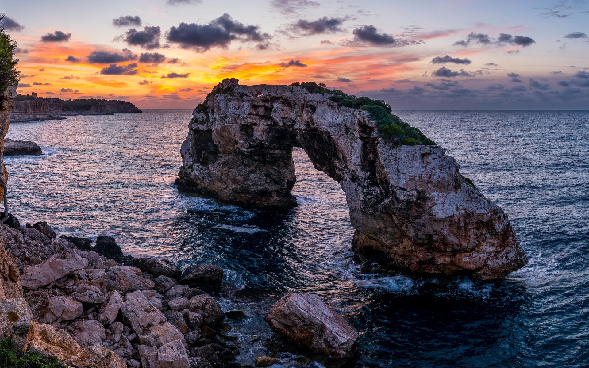 Обои пейзаж, море, арка, испания, майорка, landscape, sea, arch, spain, majorca разрешение 5120x2813 Загрузить