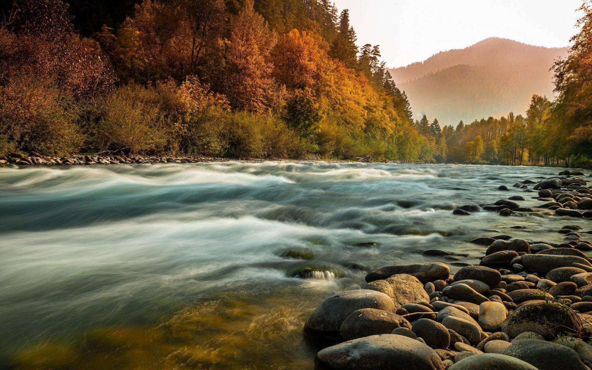 Обои река, природа, камни, лес, пейзаж, туман, осень, берега, river, nature, stones, forest, landscape, fog, autumn, bank разрешение 3000x1776 Загрузить