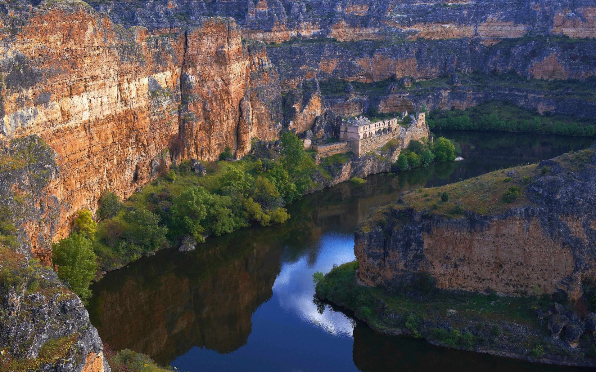 Обои река, скалы, ущелье, испания, дуратон, nuestra señora de la hoz, river, rocks, gorge, spain разрешение 5120x2880 Загрузить