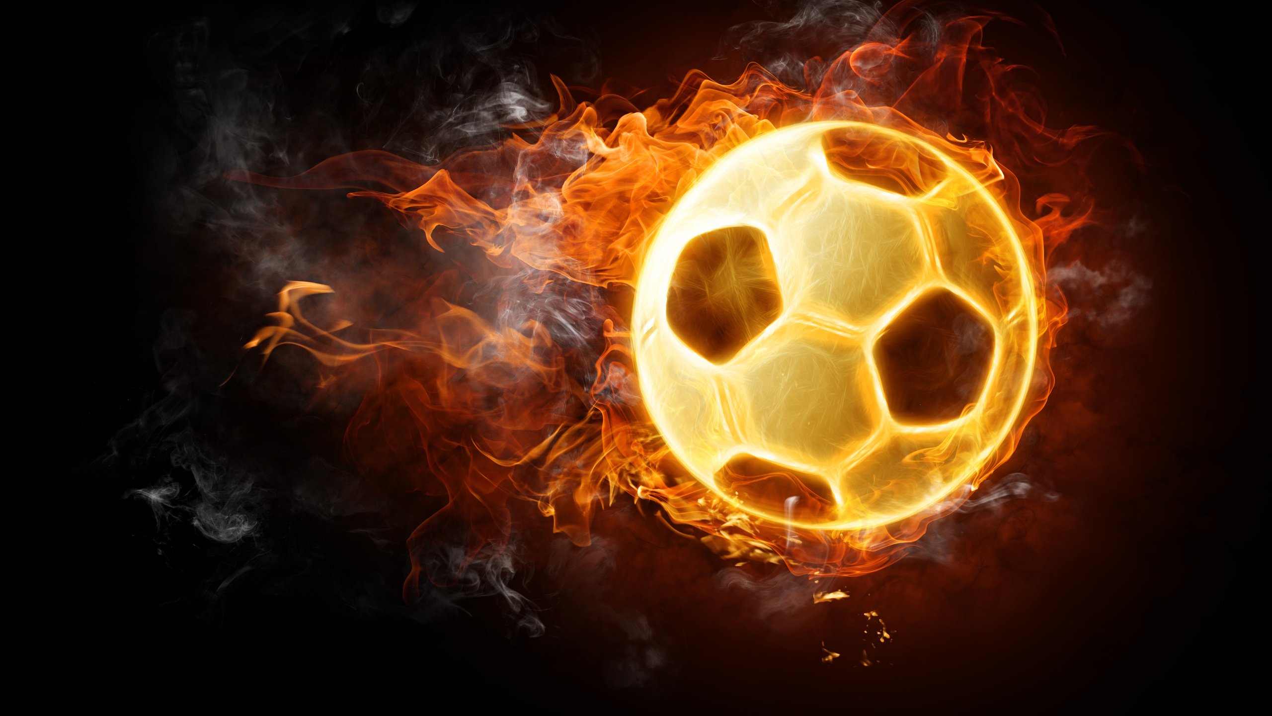 Обои футбол, огонь, черный фон, мяч, football, fire, black background, the ball разрешение 4288x2848 Загрузить