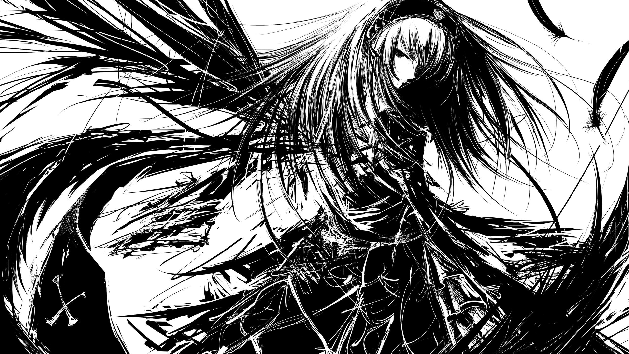 Обои rozen maiden, suigintou, монохром, monochrome разрешение 2560x1600 Загрузить