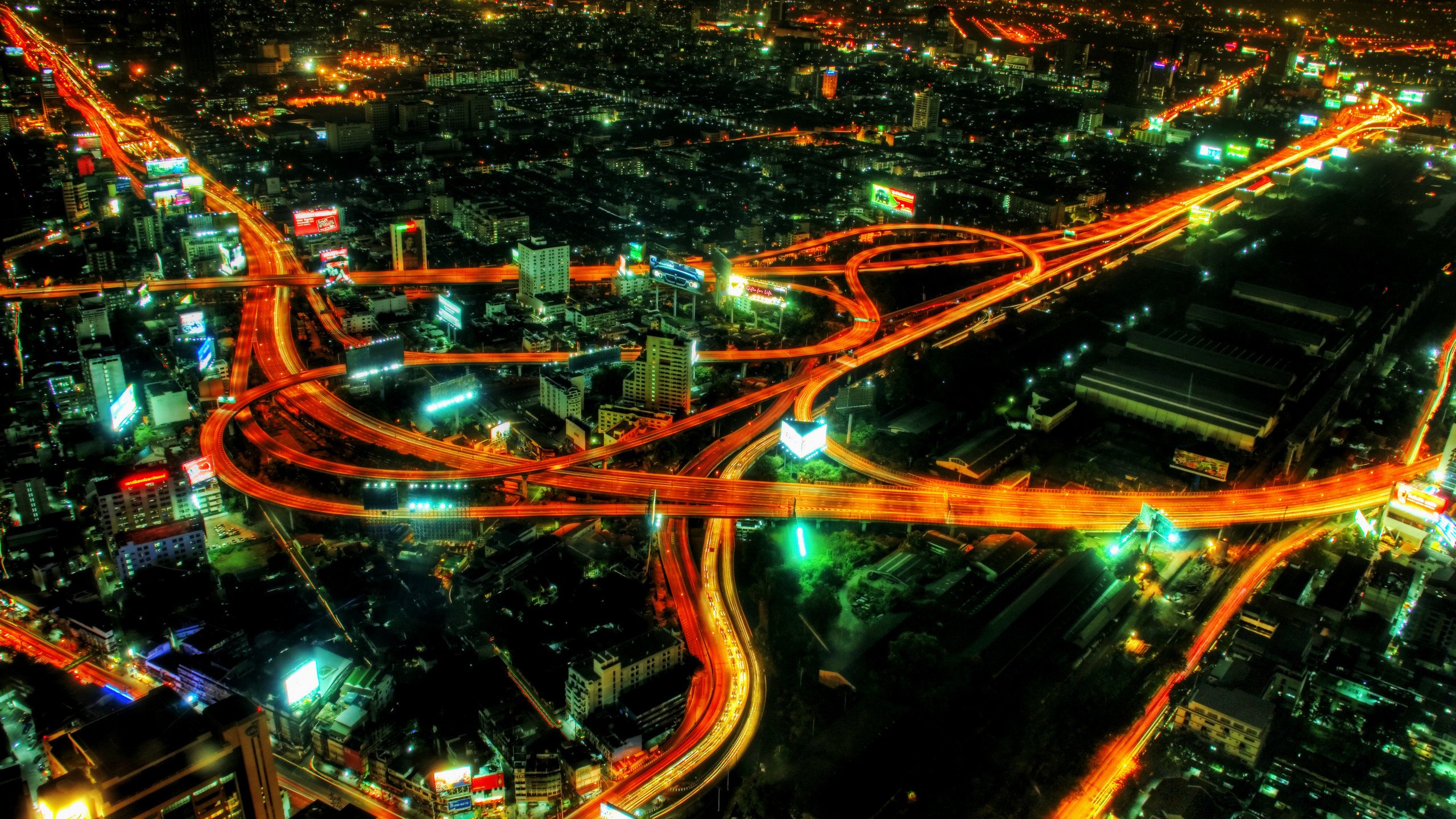 Обои дорога, огни, вид, ночной город, развязка, road, lights, view, night city, interchange разрешение 2560x1600 Загрузить