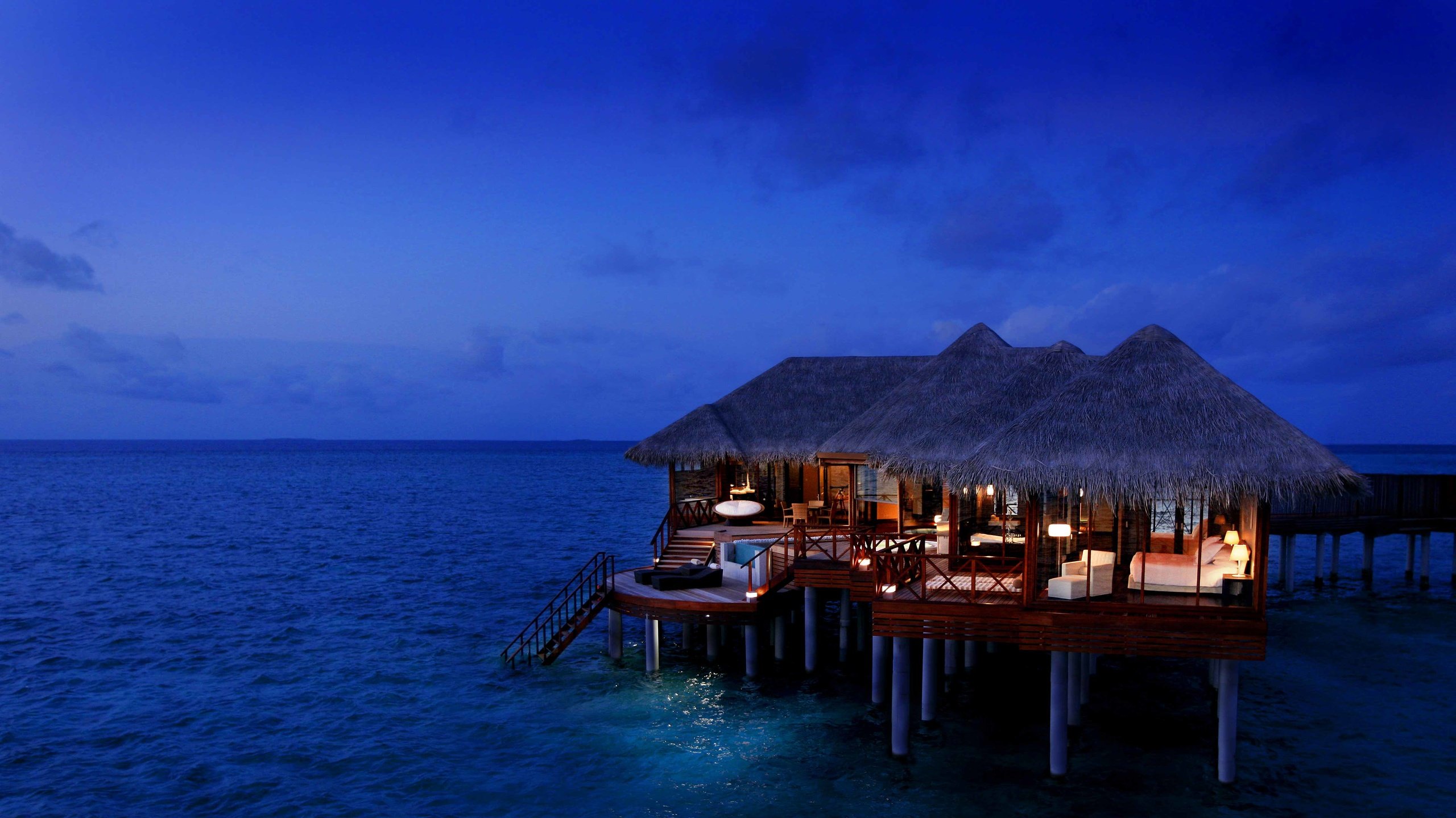 Обои вечер, горизонт, океан, сумерки, мальдивы, the evening, horizon, the ocean, twilight, the maldives разрешение 5280x3192 Загрузить
