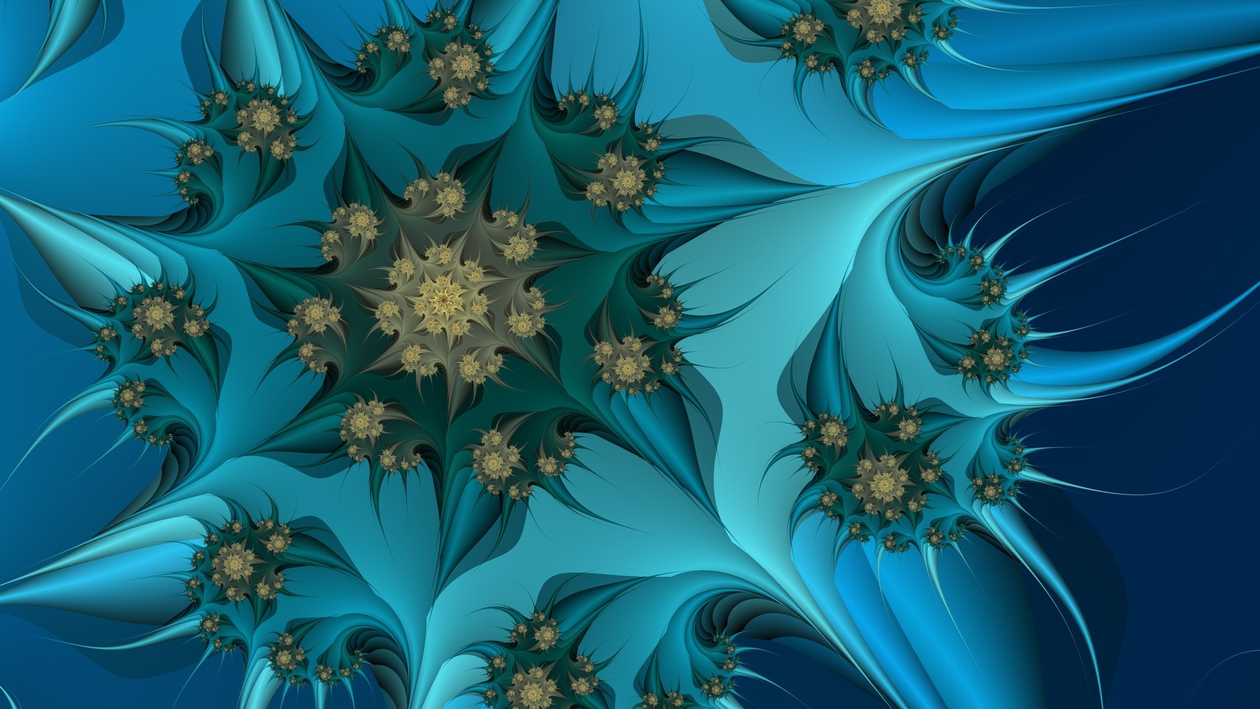 Обои абстракция, фон, синий, цветок, цвет, голубой, фрактал, abstraction, background, blue, flower, color, fractal разрешение 2560x1600 Загрузить