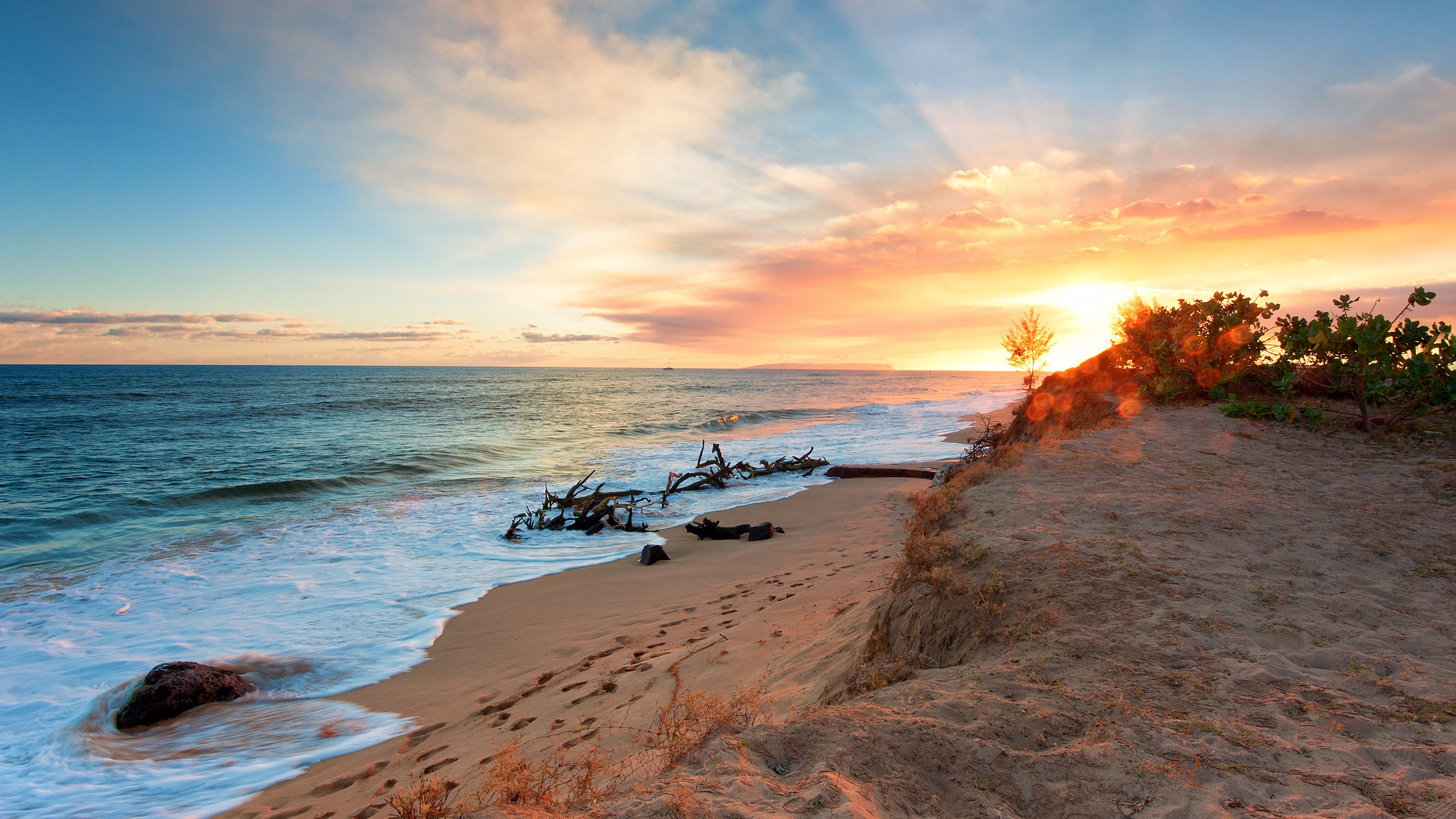 Обои закат, пляж, sunset, beach разрешение 3840x2400 Загрузить