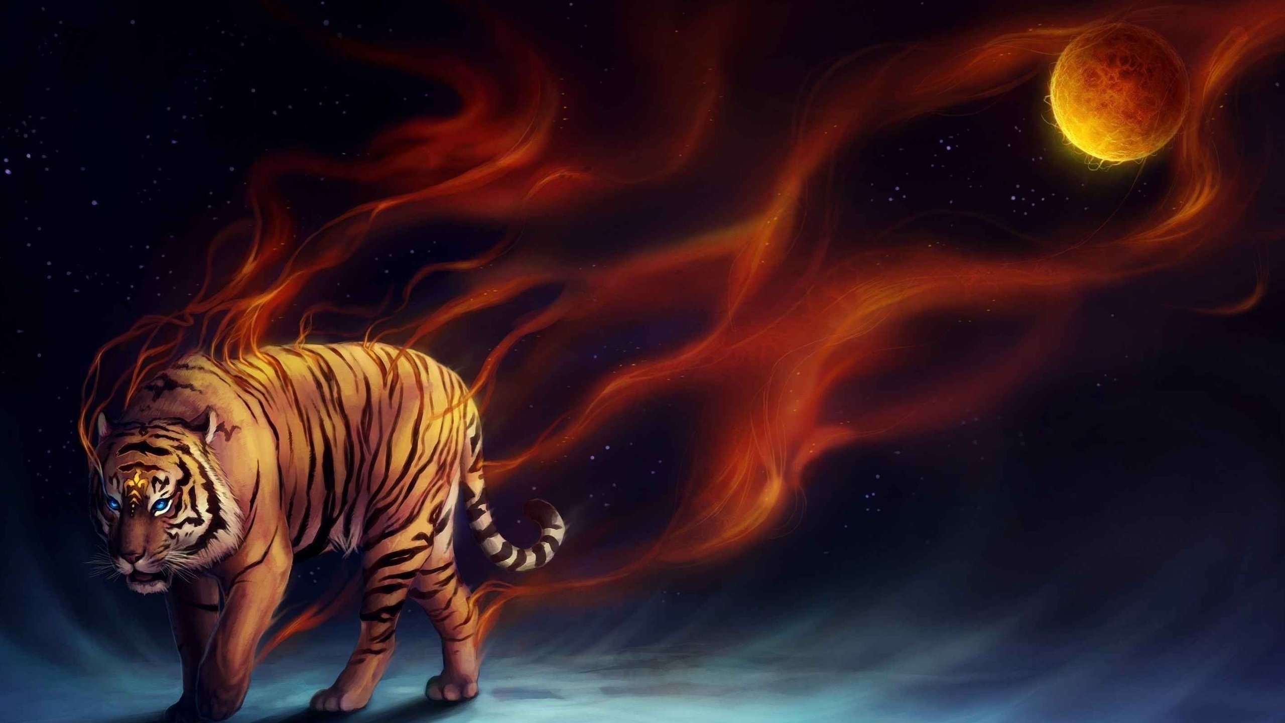Скачать обои тигр, арт, фэнтези, tiger, art разрешение 2560x1440 #79159