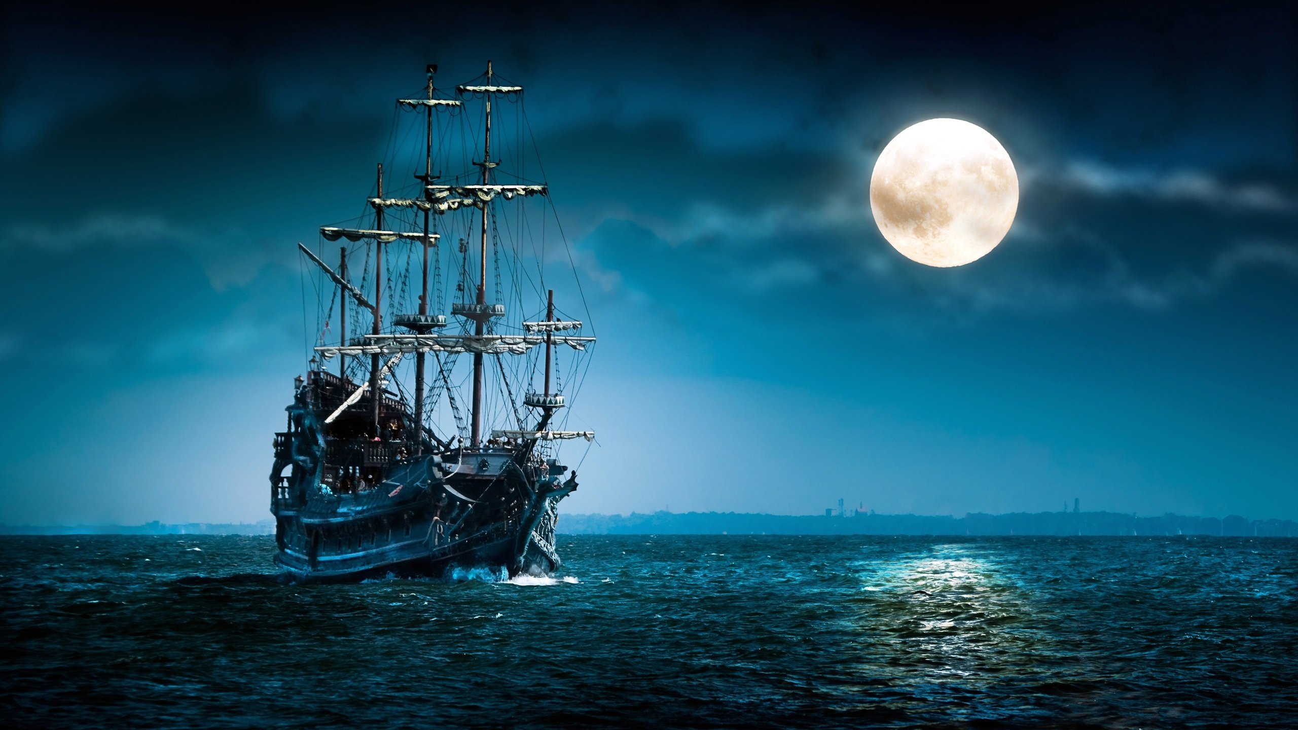 Обои ночь, море, корабль, night, sea, ship разрешение 2560x1600 Загрузить