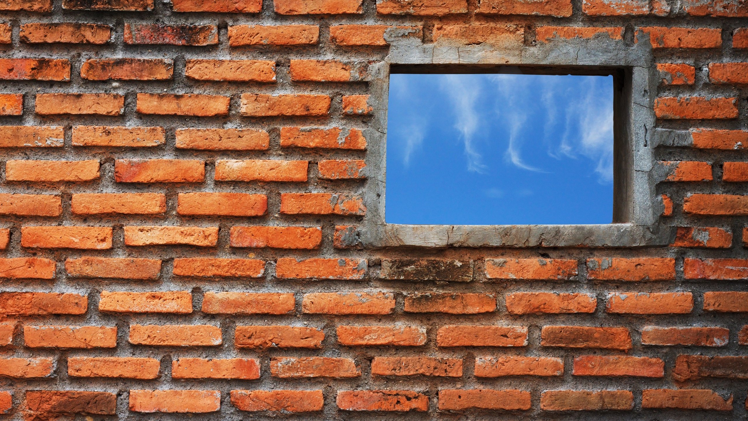 Обои стена, окно, кирпичи, wall, window, bricks разрешение 2880x1920 Загрузить