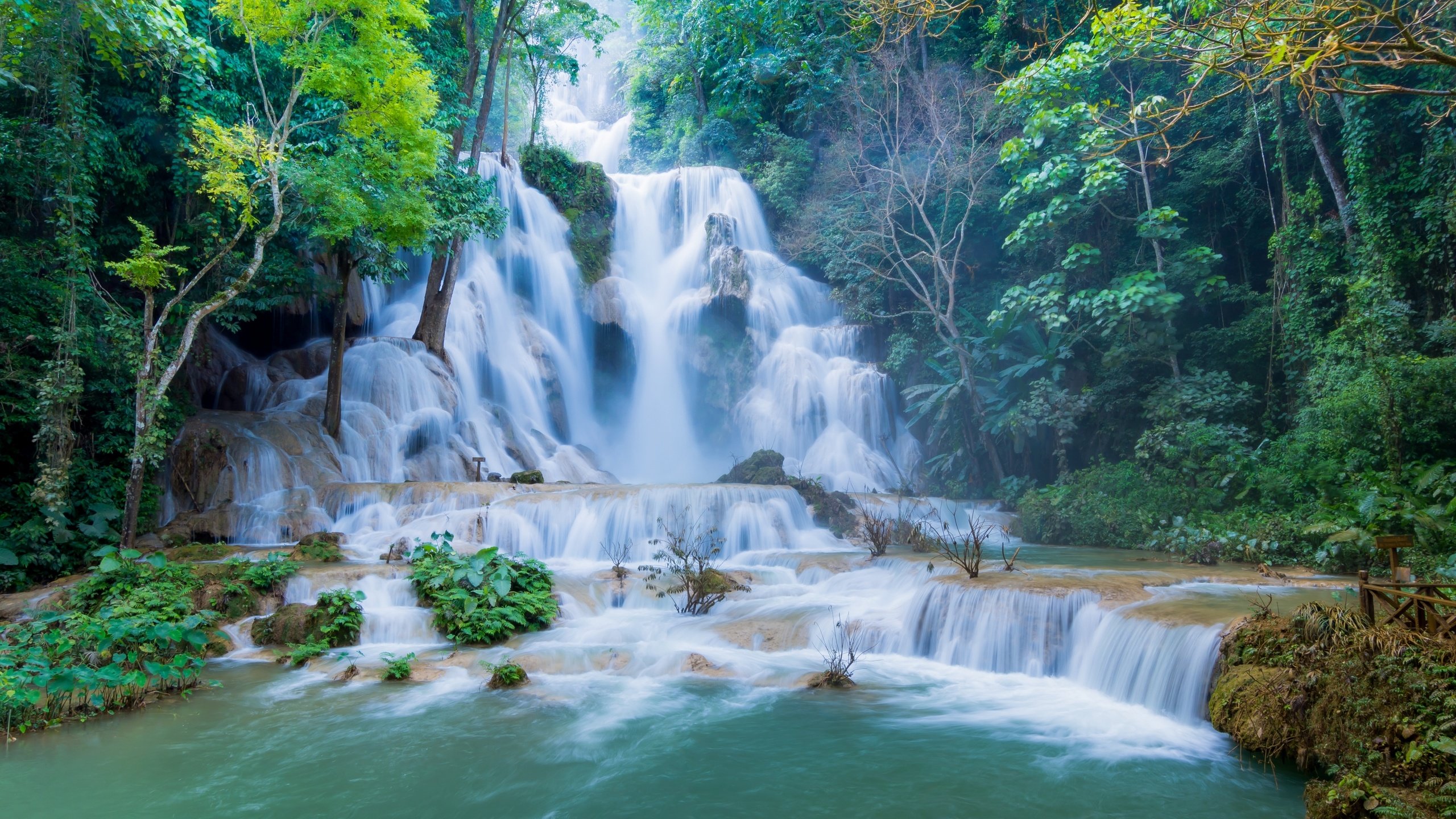 Обои водопад, лаос, tat kuang si waterfalls, luang prabang, waterfall, laos разрешение 2880x1920 Загрузить