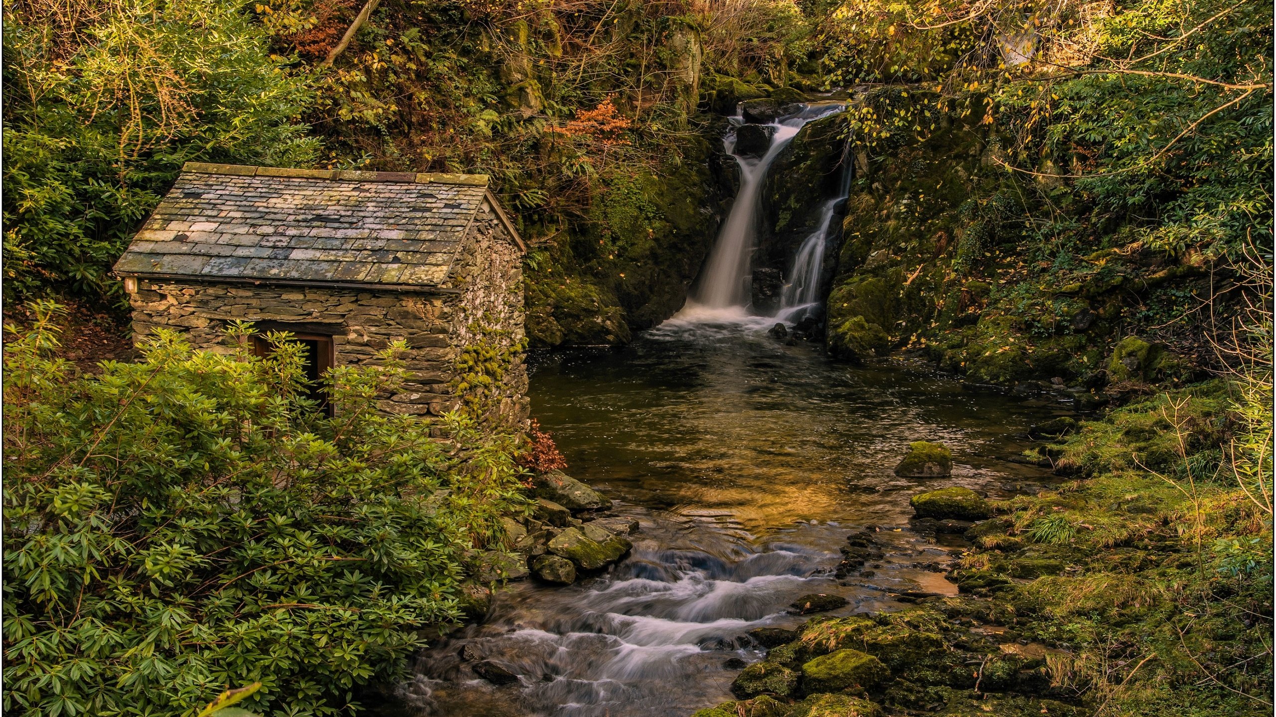 Обои река, пейзаж, водопад, осень, дом, river, landscape, waterfall, autumn, house разрешение 2880x1653 Загрузить