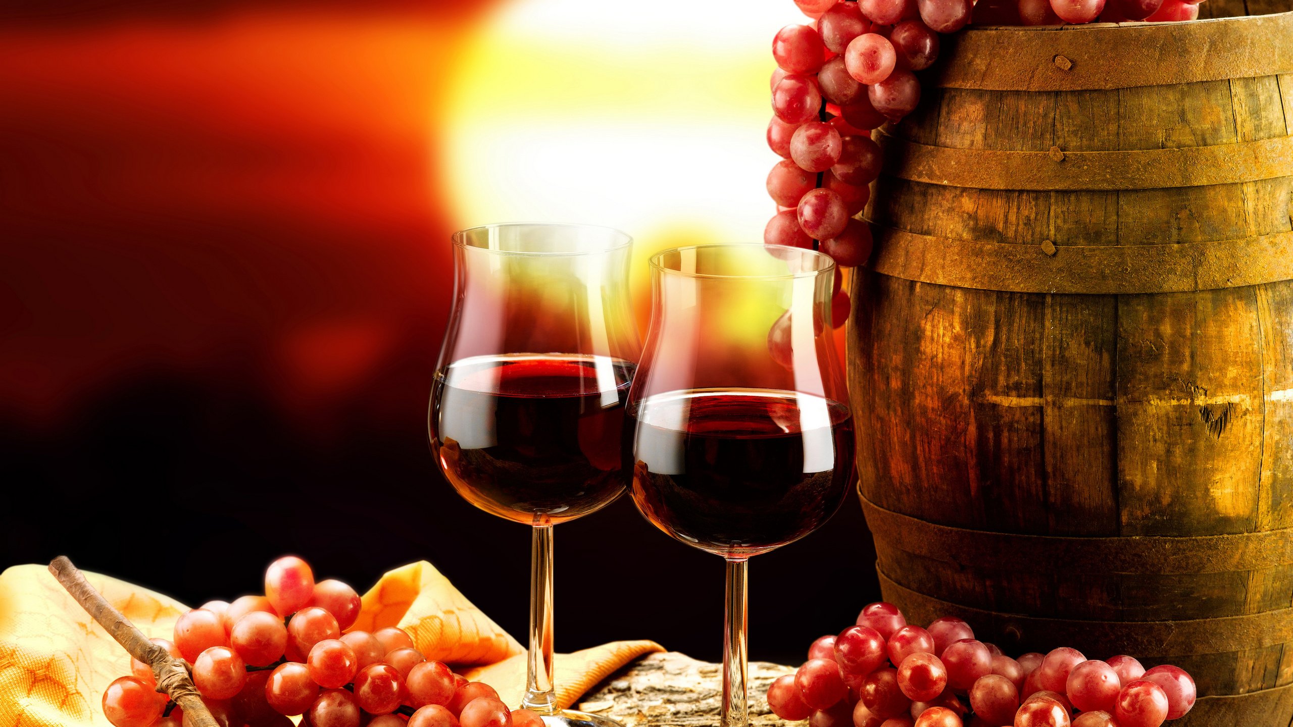 Обои фон, виноград, красный, вино, бокалы, бочонок, background, grapes, red, wine, glasses, barrel разрешение 2880x2160 Загрузить