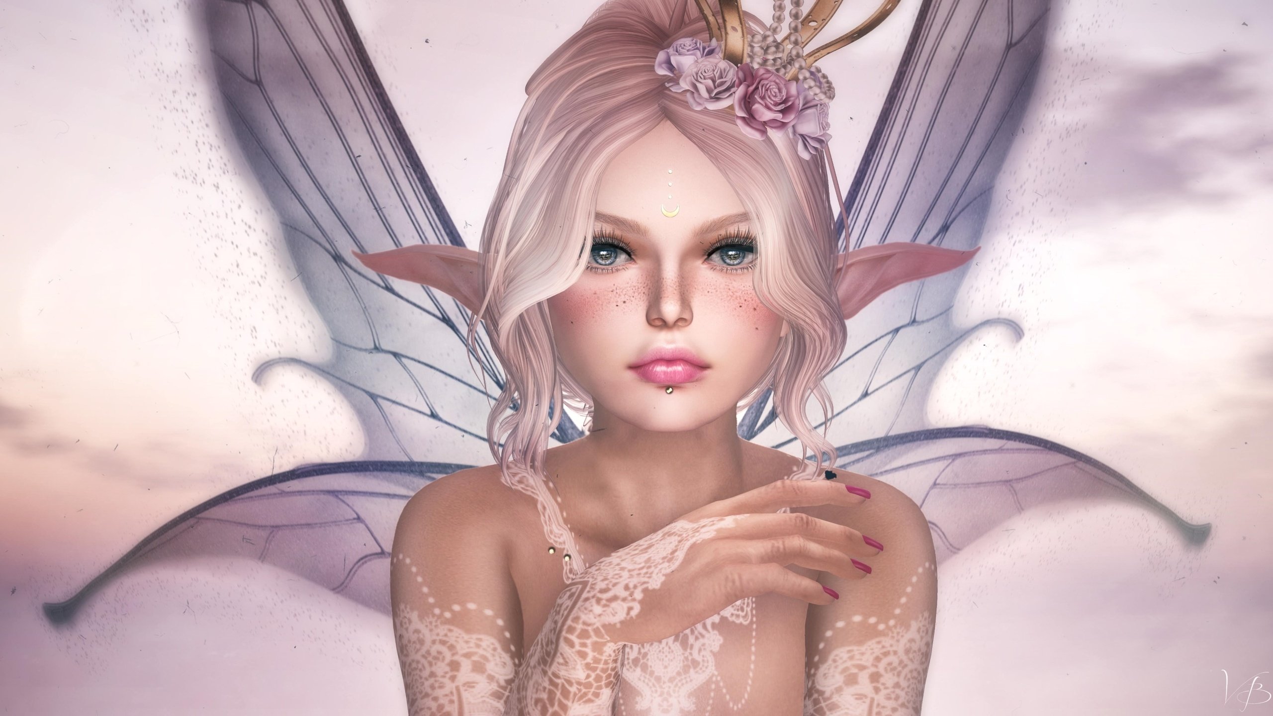 Обои цветы, девушка, крылья, фея, эльф, flowers, girl, wings, fairy, elf разрешение 3300x1759 Загрузить