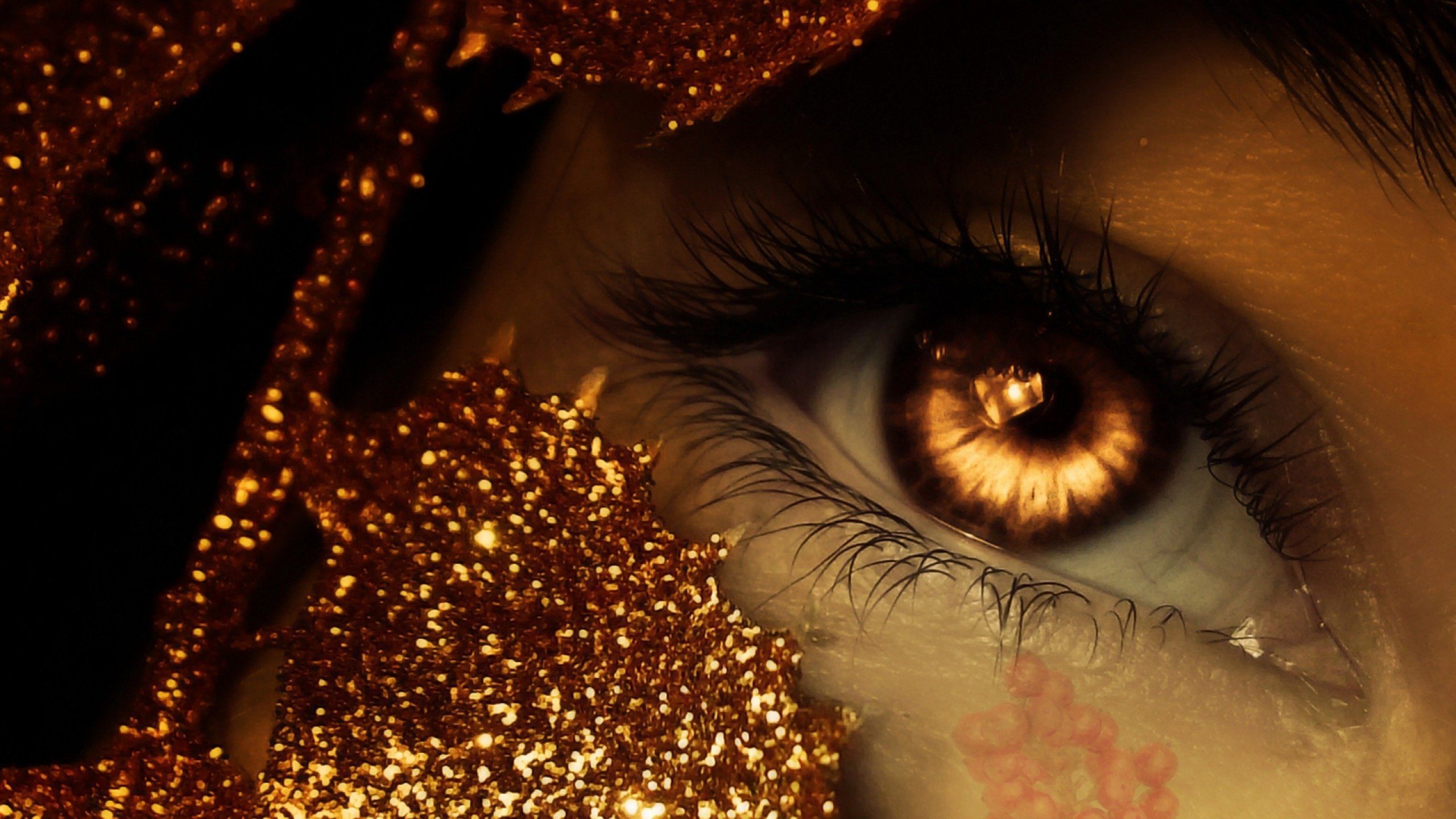 Обои глаза, глазок, фантазии, photomanipulation, золотая, голден, сверкание, eyes, eye, fantasy, gold, golden, sparkle разрешение 2560x1600 Загрузить