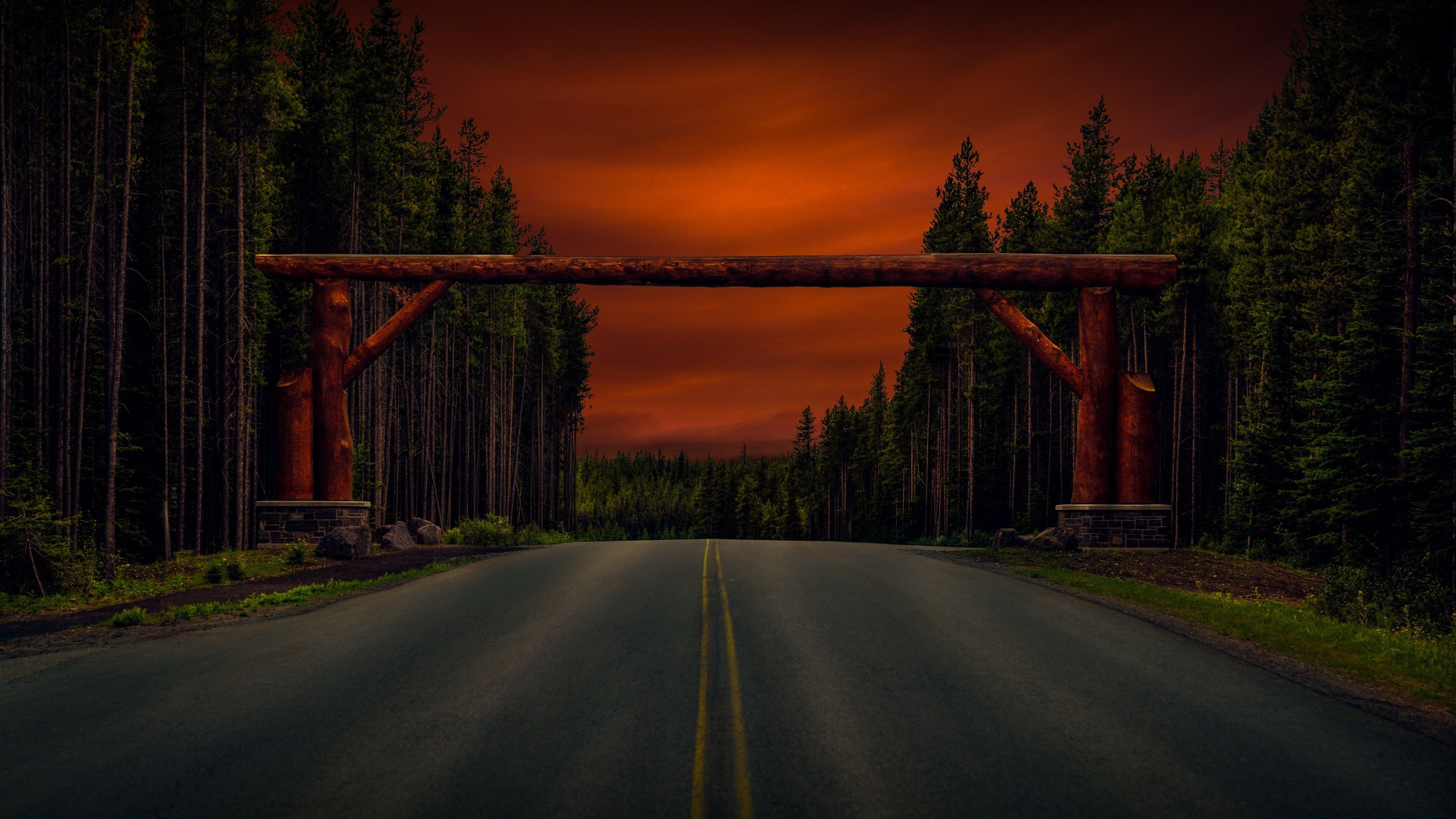 Обои дорога, деревья, лес, арка, бревна, road, trees, forest, arch, logs разрешение 6575x4215 Загрузить