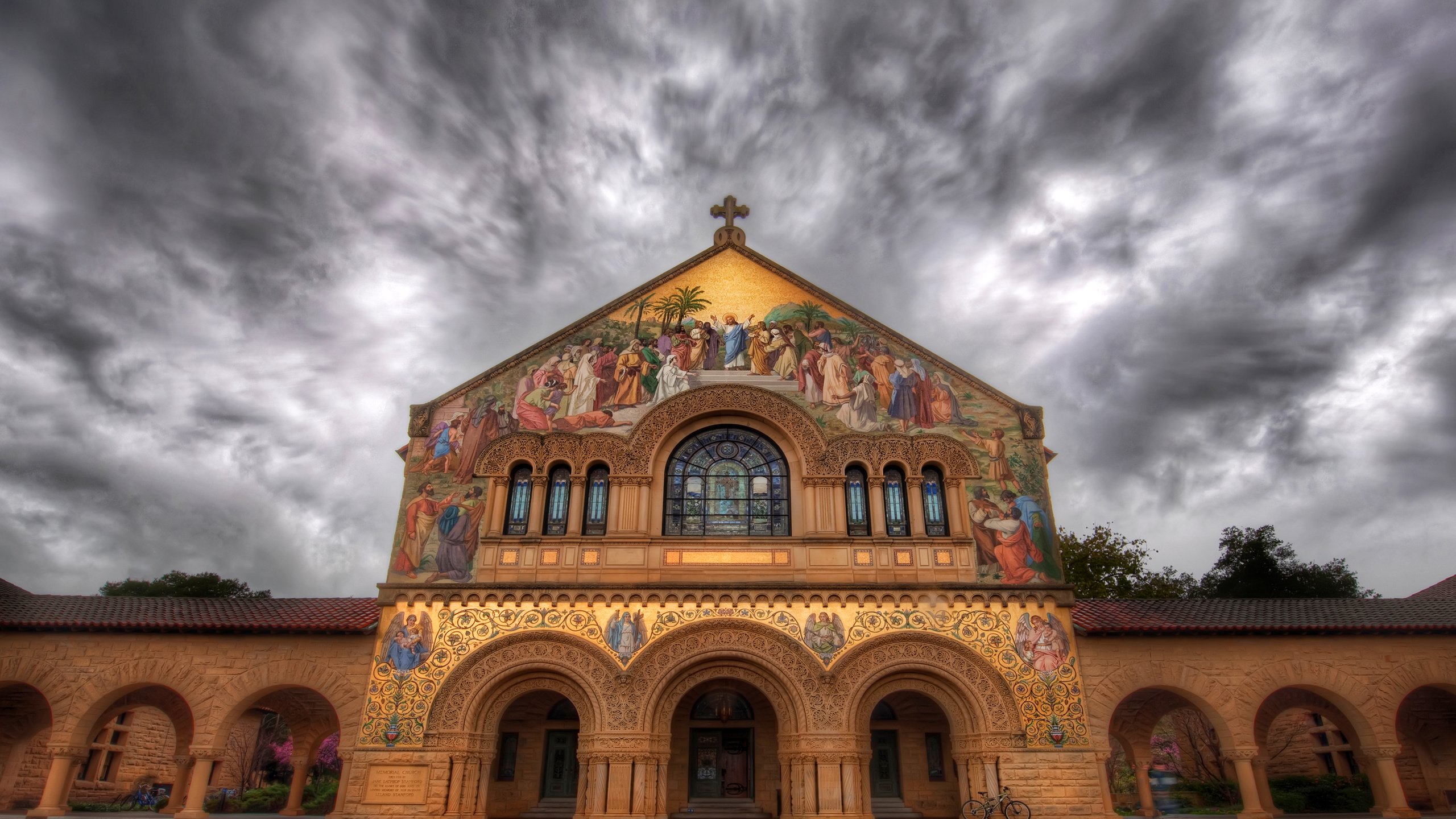 Обои небо, тучи, церковь, роспись, фреска, stanford church, the sky, clouds, church, painting, mural разрешение 2880x2092 Загрузить