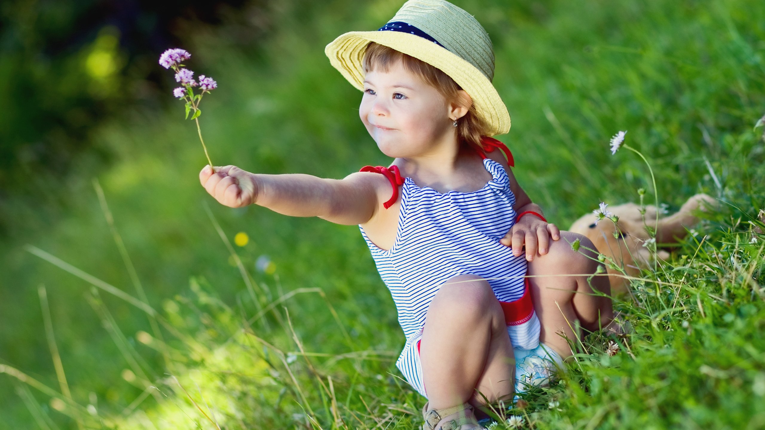 Обои трава, малышка, природа, цветок, лето, девочка, ребенок, шляпка, туника, grass, baby, nature, flower, summer, girl, child, hat, tunic разрешение 2938x1959 Загрузить