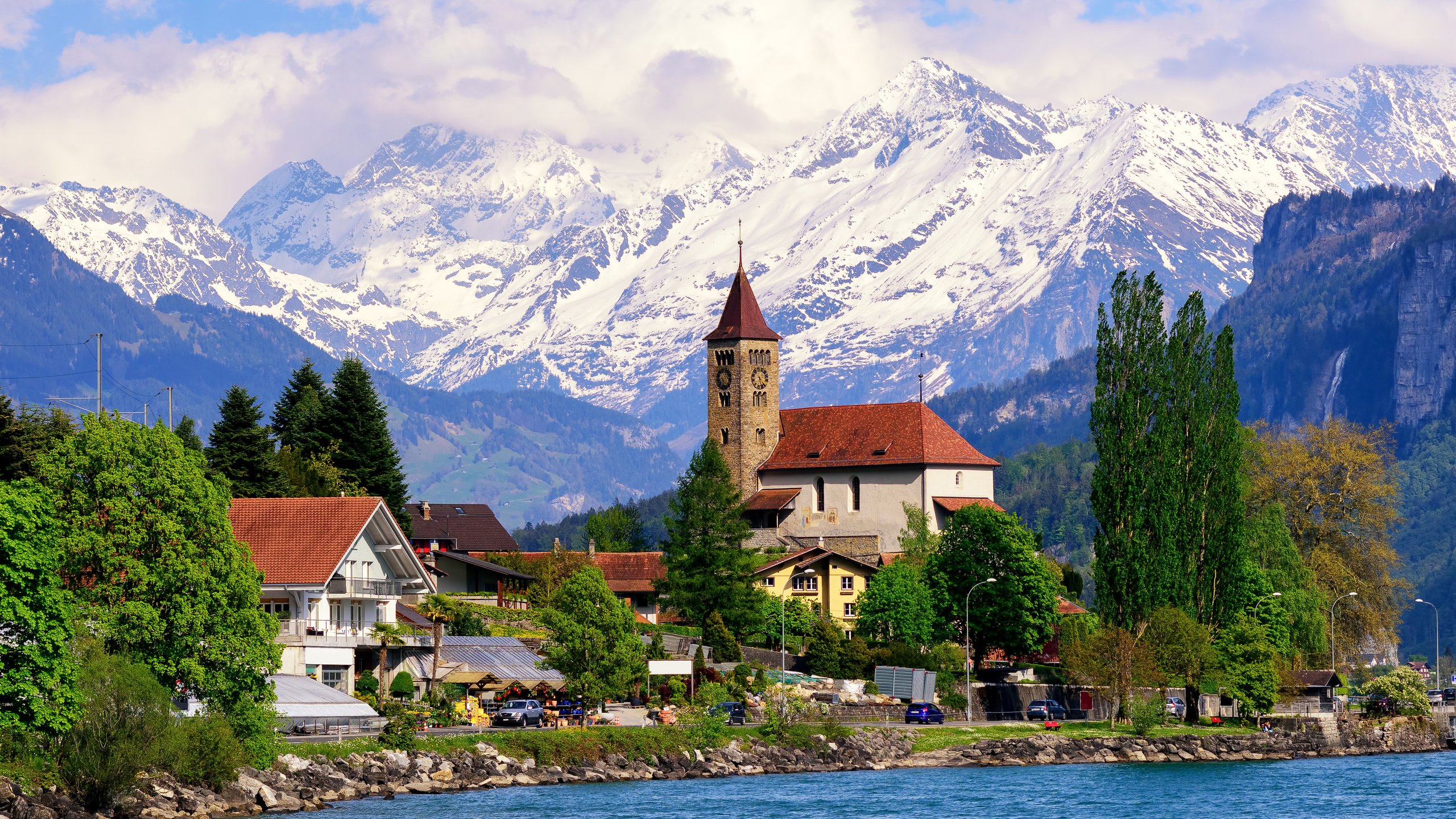 Обои озеро, горы, швейцария, дома, люцерн, энгельбергское озеро, lake, mountains, switzerland, home, lucerne, engelberg lake разрешение 4712x3145 Загрузить