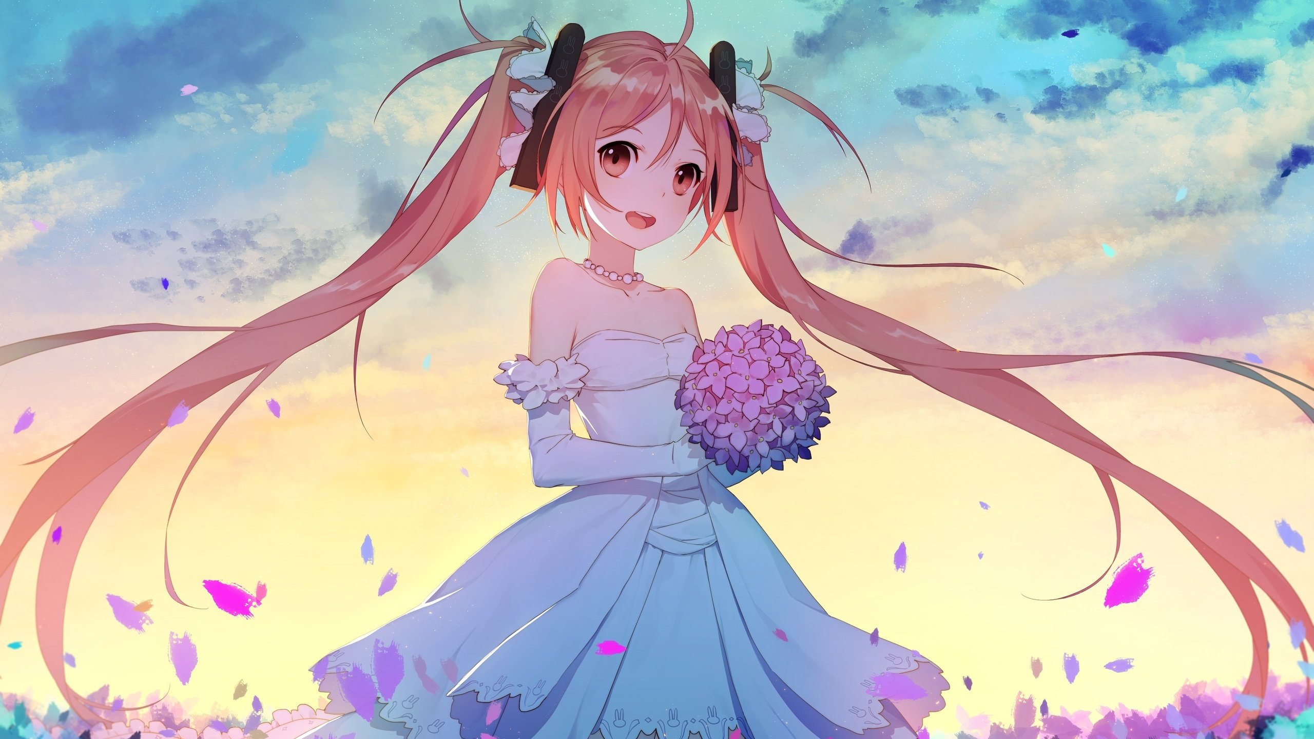 Обои невесты, лоли, twintails, свадебное платье, улыбается, black bullet, aihara enju, bride, loli, wedding dress, smiling разрешение 3070x1944 Загрузить