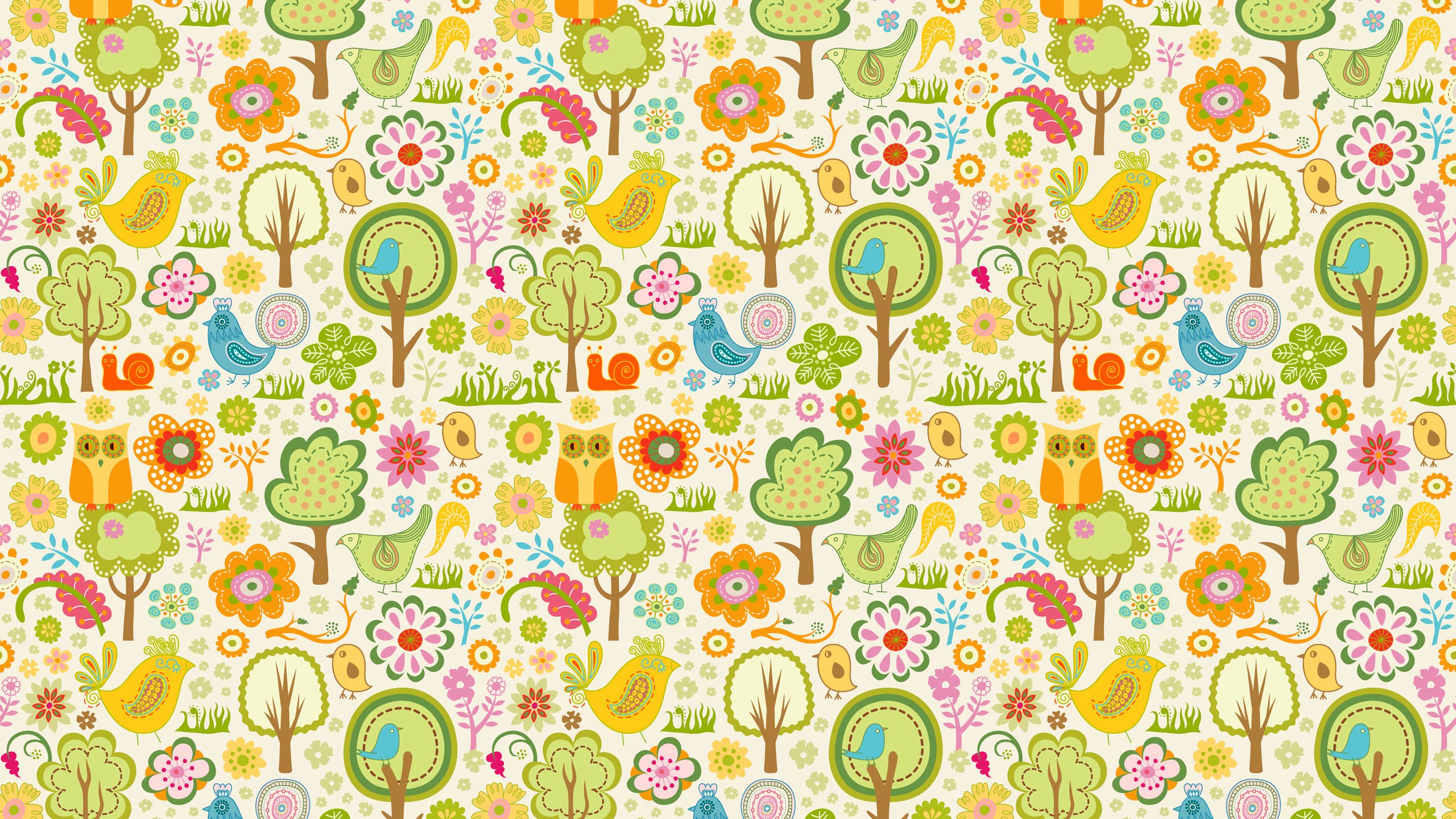 Обои цветы, деревья, обои, дизайн, узор, птицы, совы, flowers, trees, wallpaper, design, pattern, birds, owls разрешение 3000x2000 Загрузить