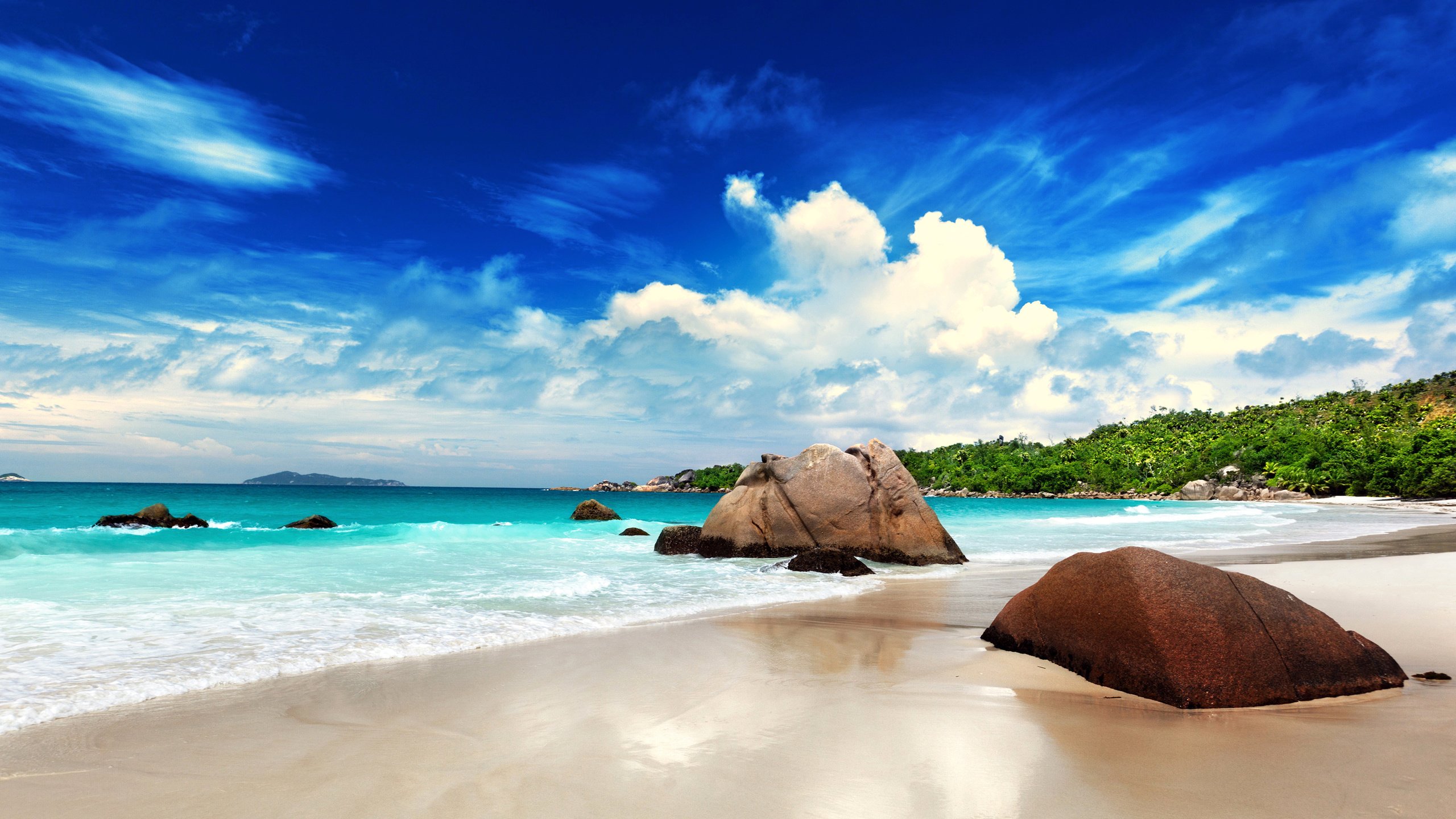 Обои море, пляж, тропики, сейшелы, sea, beach, tropics, seychelles разрешение 5500x3565 Загрузить