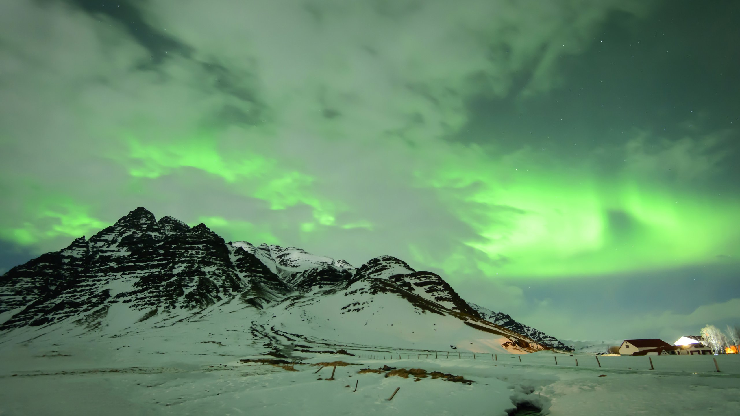 Обои горы, зима, северное сияние, север, mountains, winter, northern lights, north разрешение 4495x3000 Загрузить