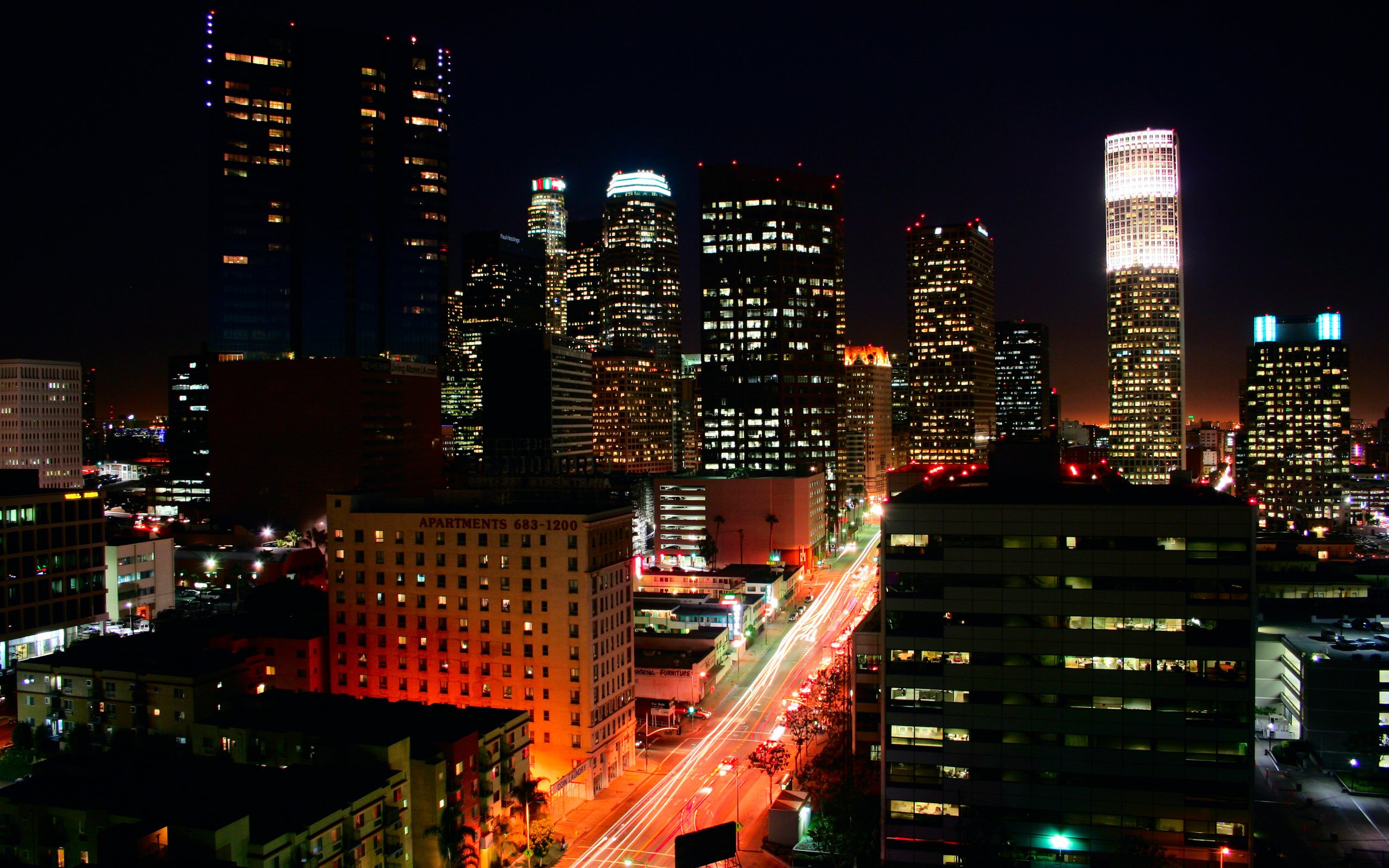 Обои ночь, огни, здания, лос-анджелес, лос анджелес, night, lights, building, los angeles разрешение 3456x2304 Загрузить