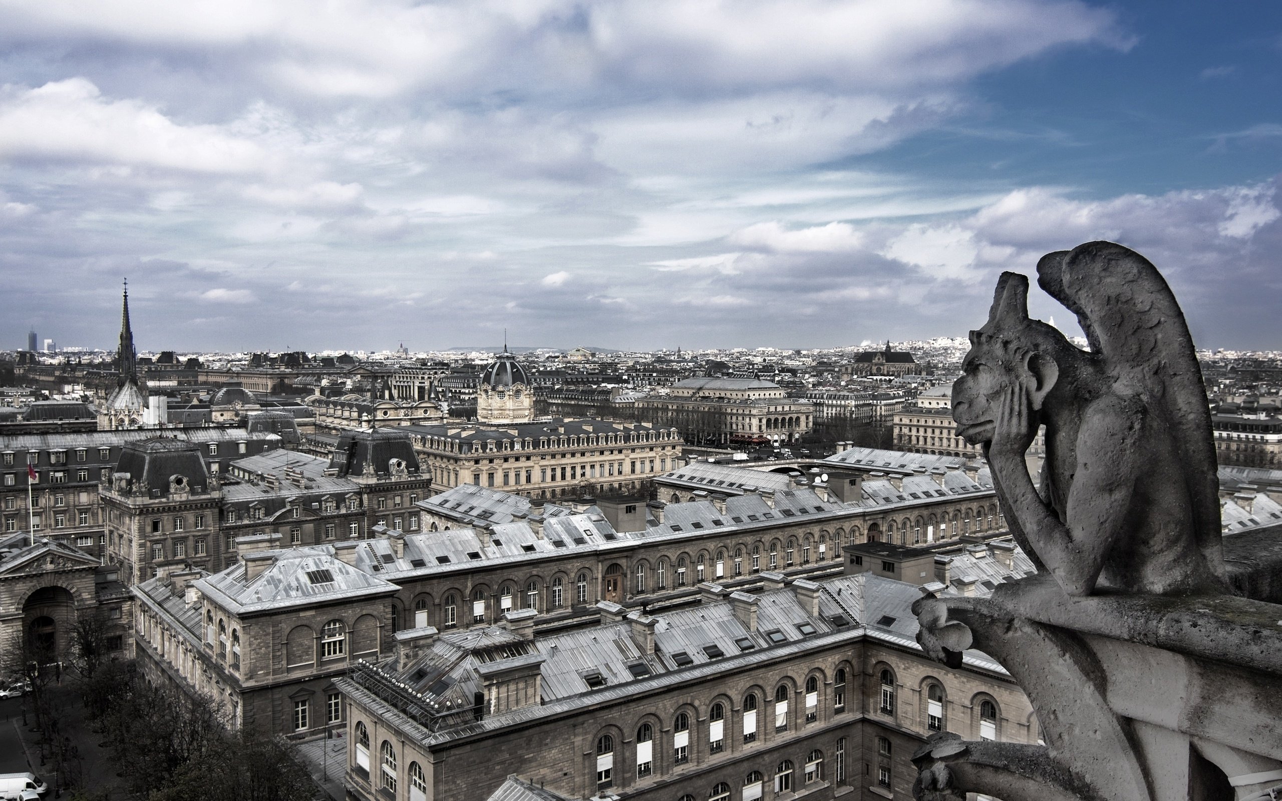 Обои облака, дома, париж, фпанция, нотр-дам, clouds, home, paris, francia, notre dame разрешение 2996x1996 Загрузить