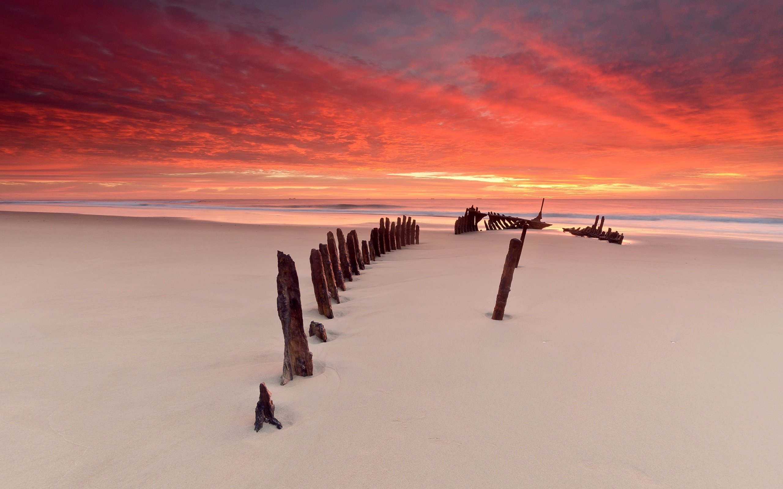 Обои закат, море, песок, пляж, скелет, корабля, sunset, sea, sand, beach, skeleton, vehicle разрешение 2800x1600 Загрузить