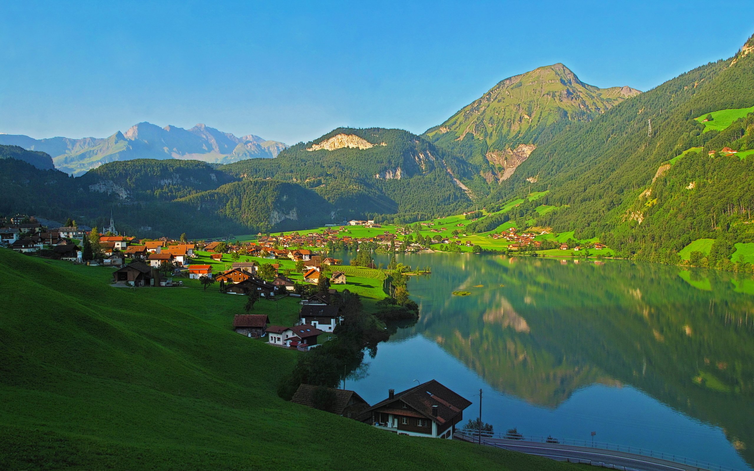 Обои озеро, горы, пейзаж, швейцария, коммуна лунгерн, lake, mountains, landscape, switzerland, the municipality of lungern разрешение 3072x1728 Загрузить