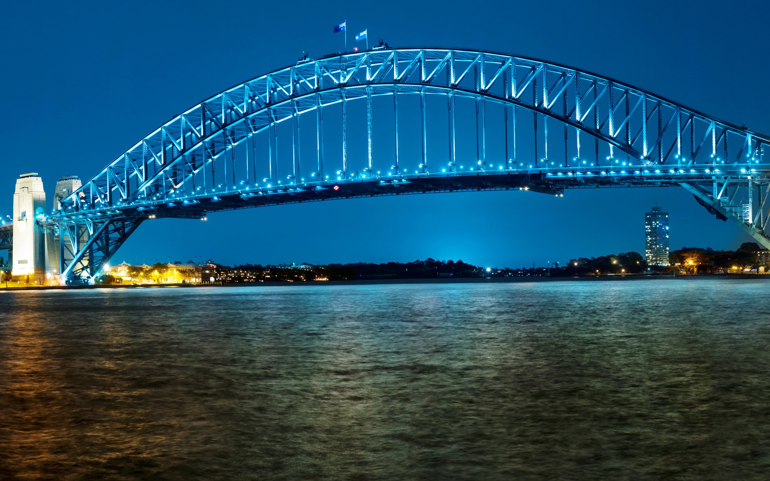 Обои ночь, фонари, огни, река, мост, набережная, сидней, австралия, night, lights, river, bridge, promenade, sydney, australia разрешение 3500x2000 Загрузить