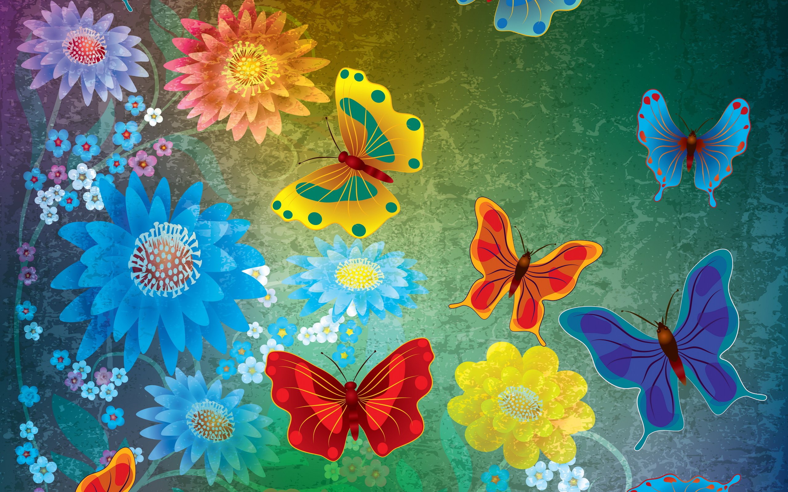 Обои цветы, абстракт, бабочки, гранж, дезайн,  цветы, butterflies, flowers, abstract, butterfly, grunge, design разрешение 6000x5800 Загрузить