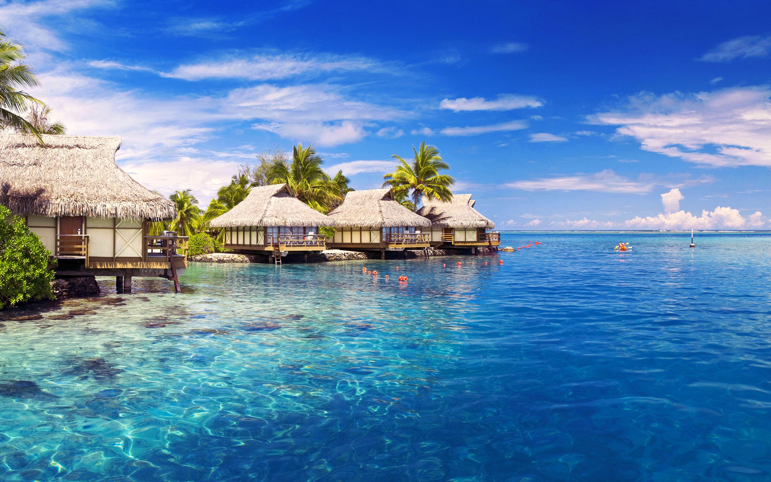 Обои море, бунгало, тропики, sea, bungalow, tropics разрешение 4000x1684 Загрузить