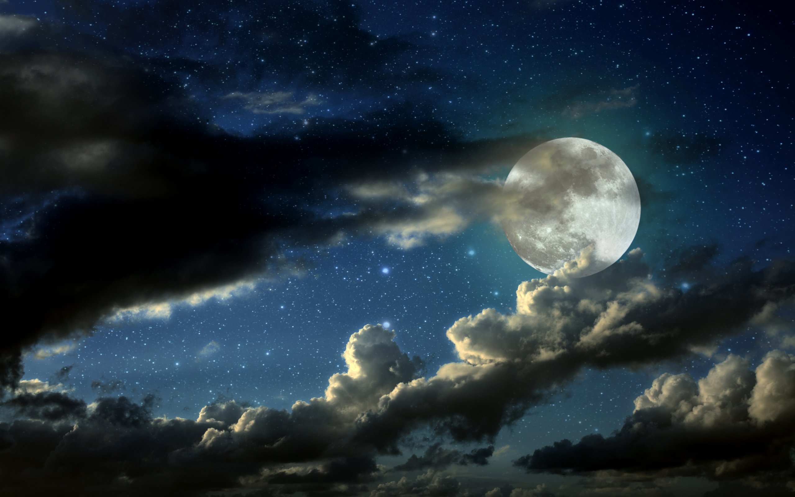 Обои небо, облака, звезды, луна, полнолуние, the sky, clouds, stars, the moon, the full moon разрешение 4000x2667 Загрузить