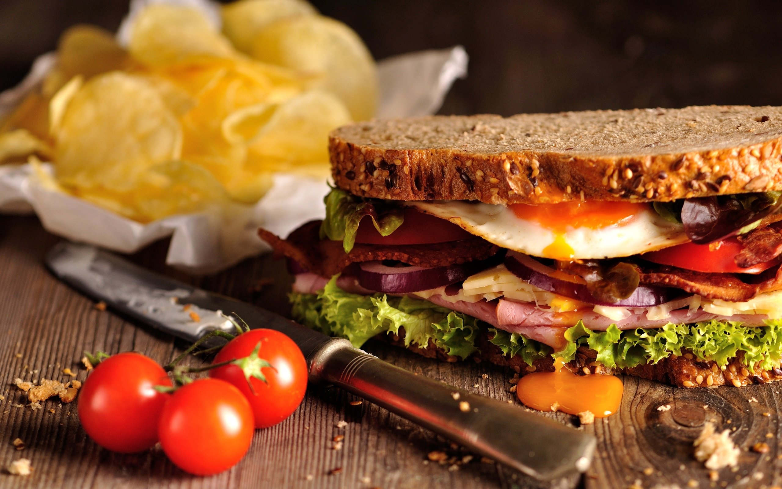 Обои зелень, бутерброд, сыр, овощи, помидор, яйцо, ветчина, greens, sandwich, cheese, vegetables, tomato, egg, ham разрешение 3000x1939 Загрузить