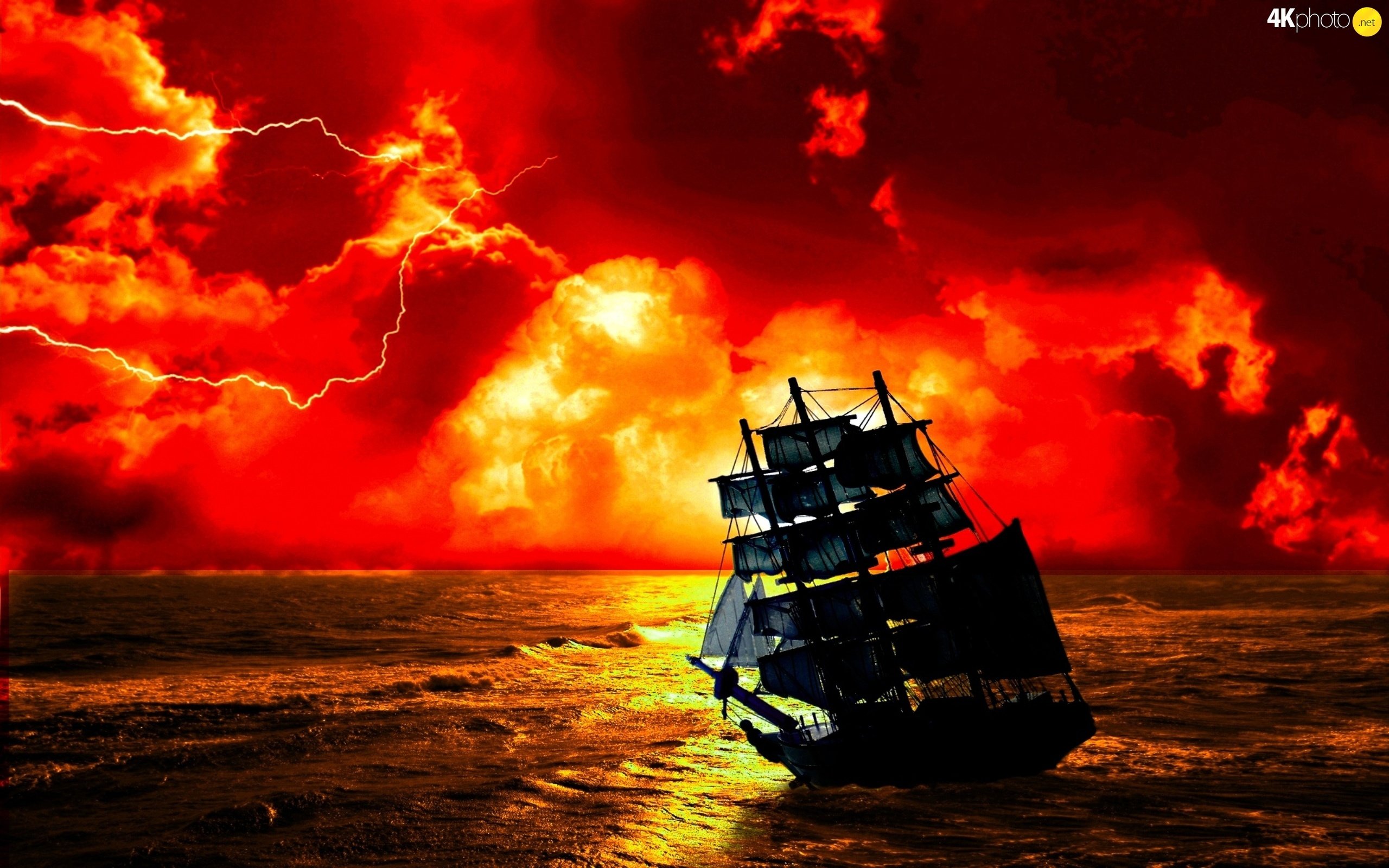 Обои море, корабль, парусник, шторм, sea, ship, sailboat, storm разрешение 3840x2400 Загрузить