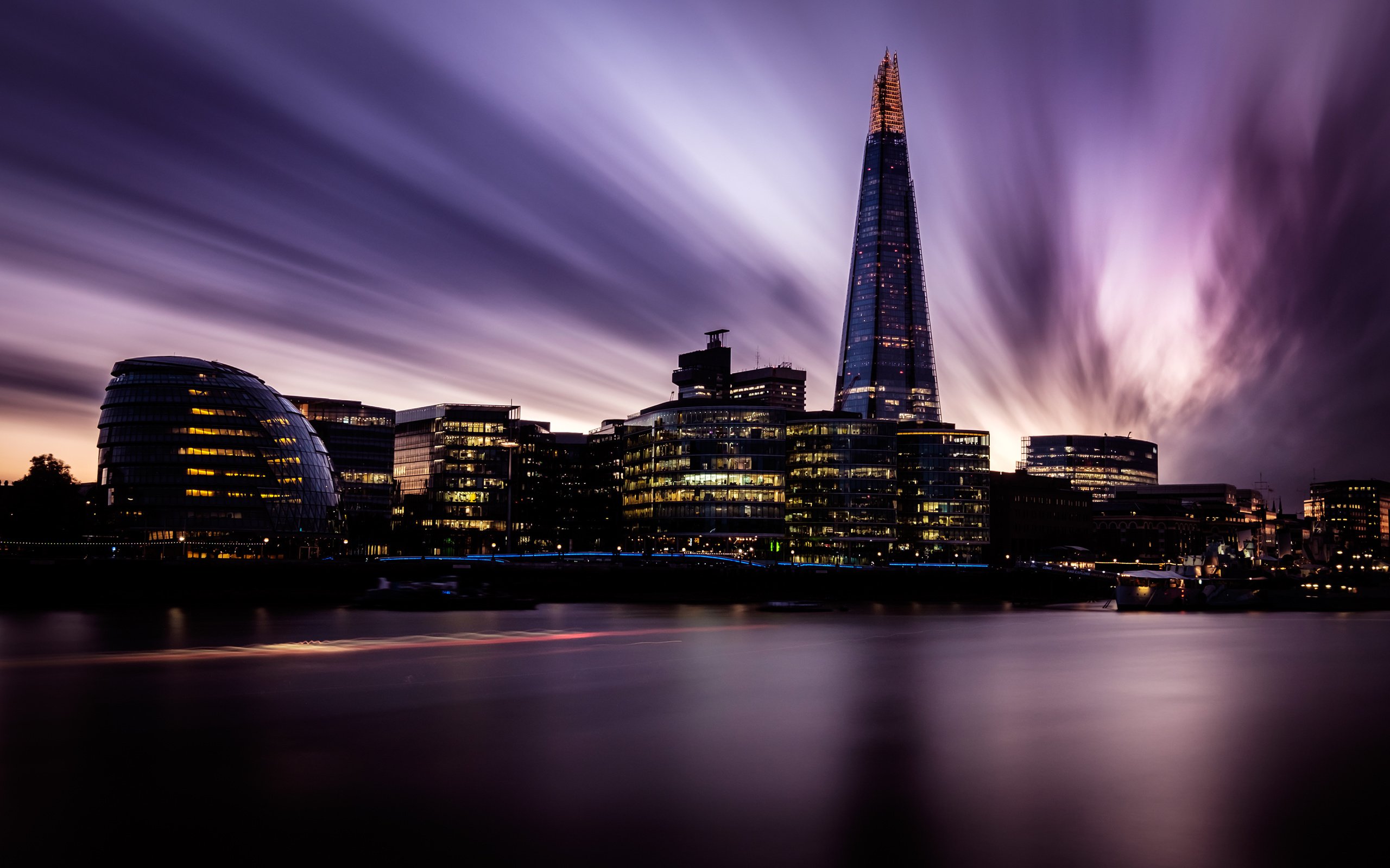 Обои ночь, лондон, город, англия, небоскрёб, городской пейзаж, night, london, the city, england, skyscraper, the urban landscape разрешение 2880x1800 Загрузить